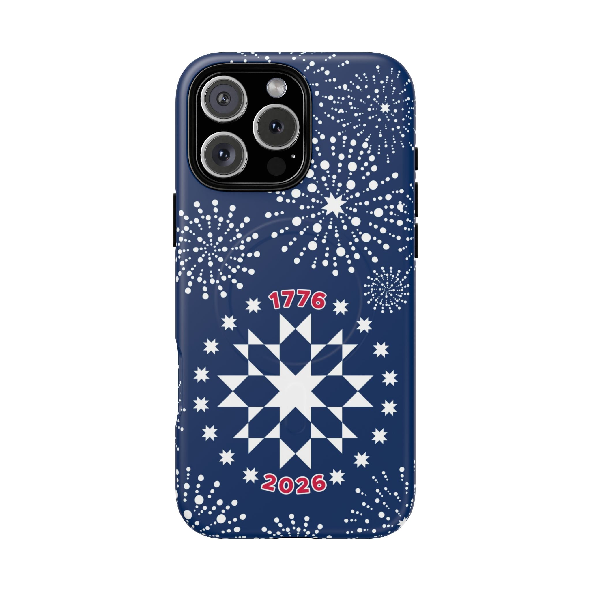 250th Fireworks MagSafe iPhone 16 Pro Max Case – Matte | navy, white patriotic star quilt fireworks print