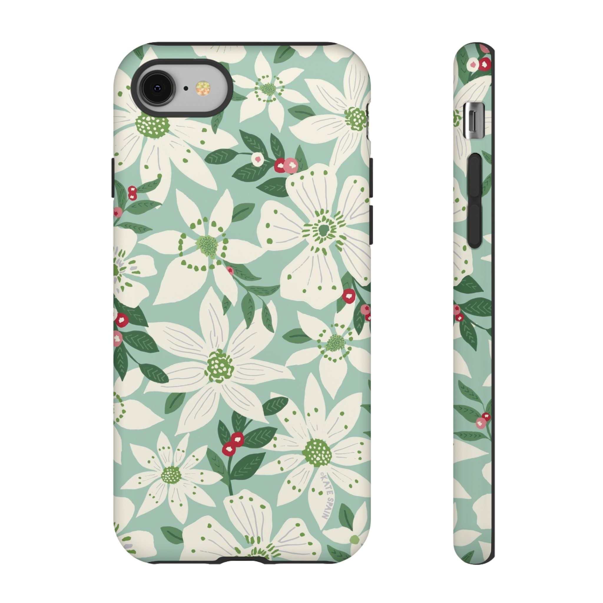 Gardenia Tough iPhone 8 Case – Matte | light blue, white, green, red gardenia botanical print