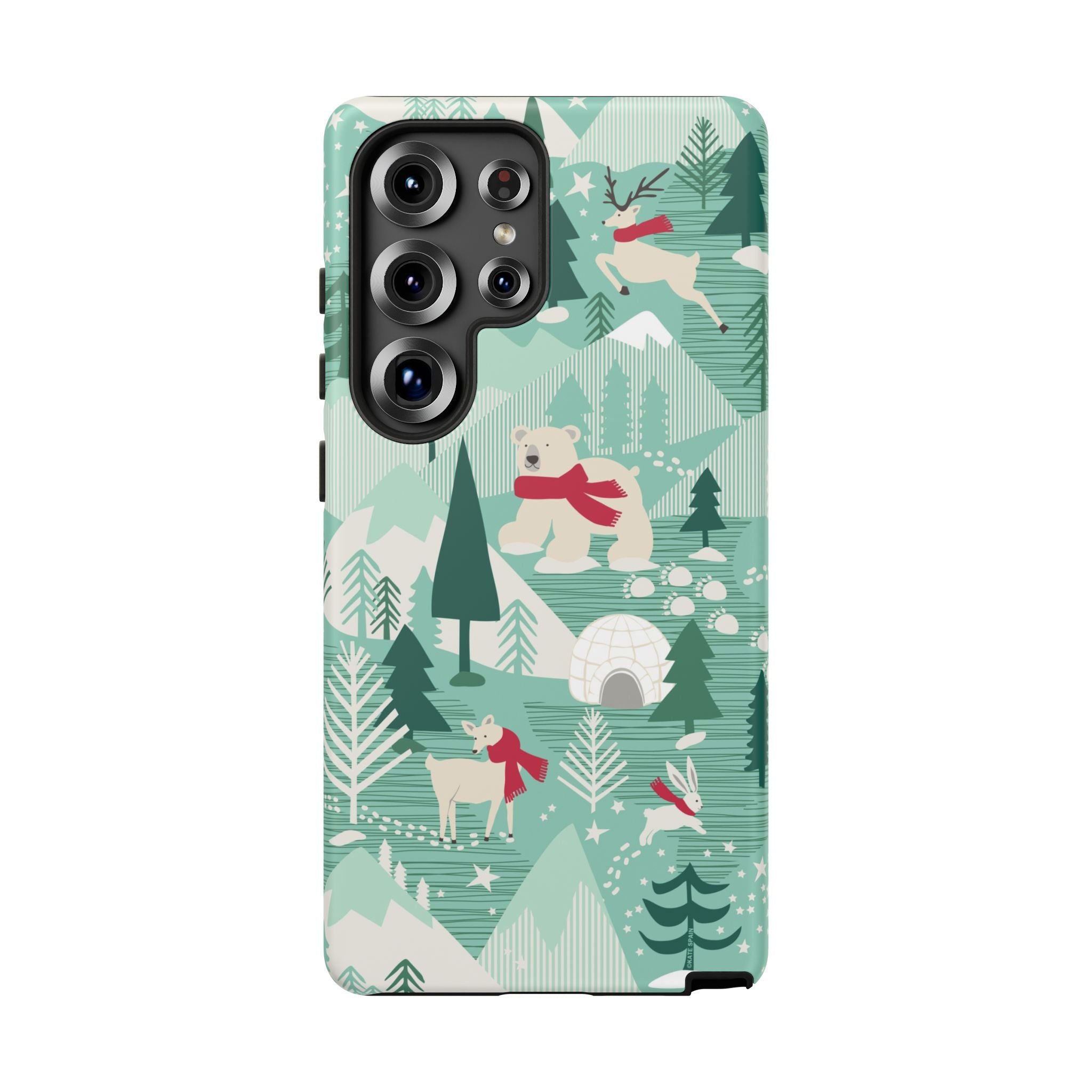 Arctica Winter Samsung Galaxy S25 Ultra Case – Matte | aqua, evergreen, white, animal frolic winter wonderland print