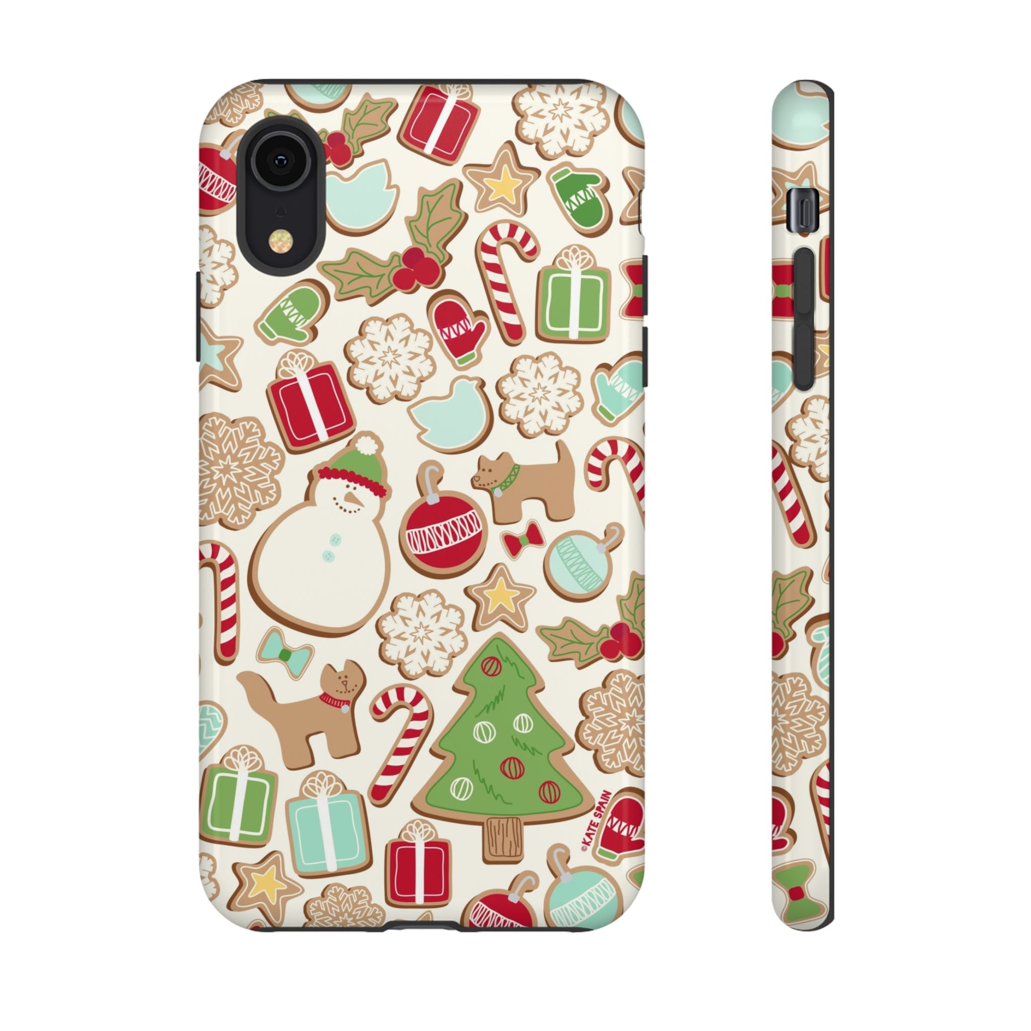 Gingerbread Cookies Tough iPhone XR Case – Glossy | cream, red, green gingerbread holiday cookie print