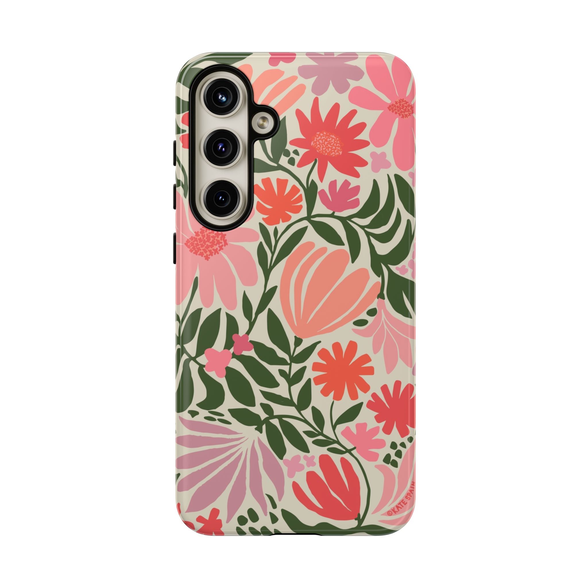 Luxury Botanica Samsung Galaxy S24 Plus Case – Glossy | cream, coral, pink botanical wildflower print