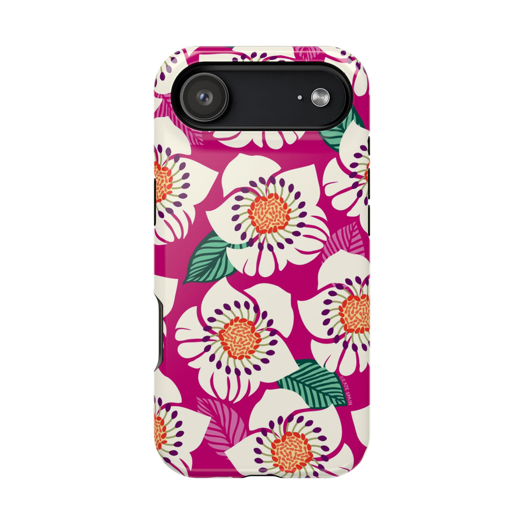 Panache Rose MagSafe iPhone 17 Air Case – Glossy | berry, cream white, peach anemone floral print