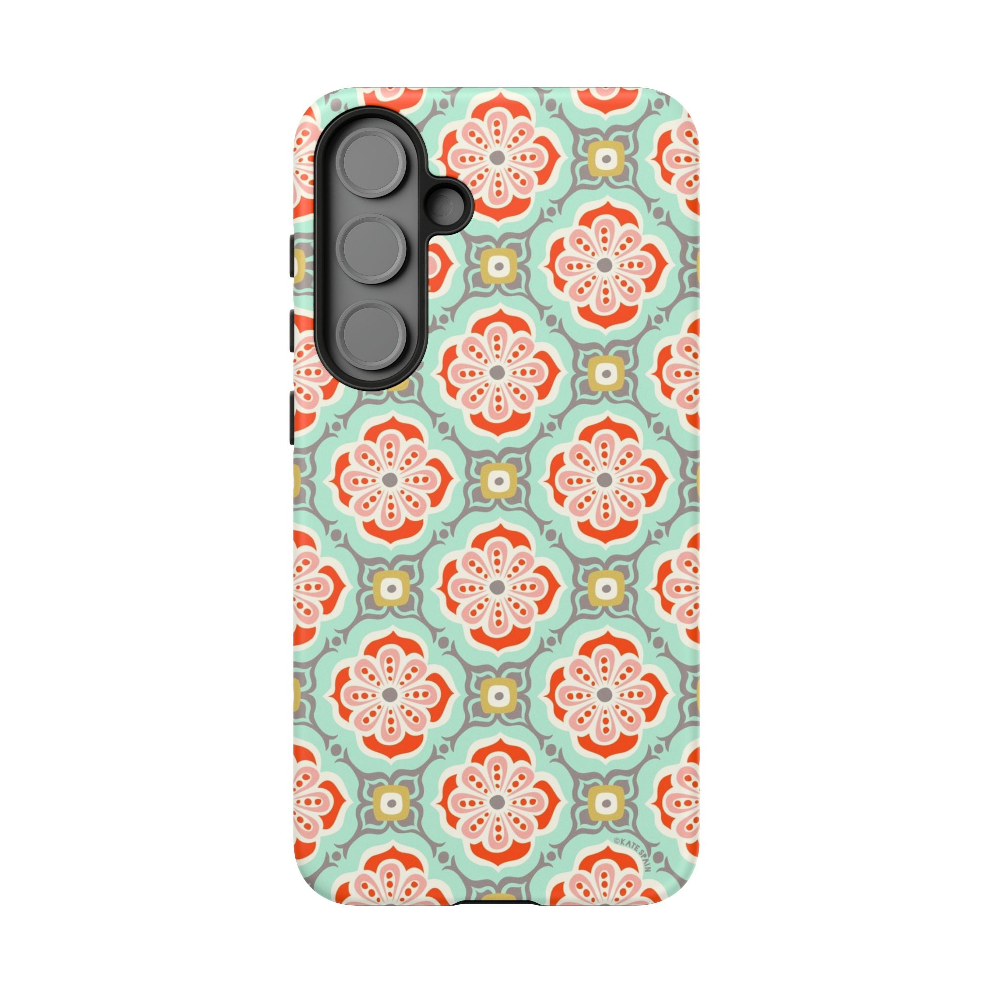 Luxury Alhambra Samsung Galaxy S25 Plus Case – Matte | light turquoise, coral, cream geometric medallion tile print