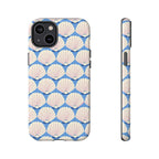 Seashells Tough iPhone 14 Plus Case – Glossy | periwinkle, cream, blush scallop shell print