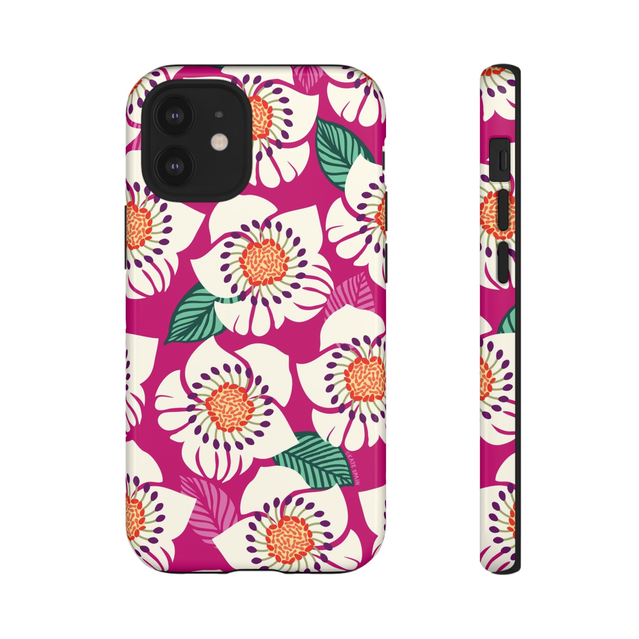 Panache Rose Tough iPhone 12 Mini Case – Glossy | berry, cream white, peach anemone floral print