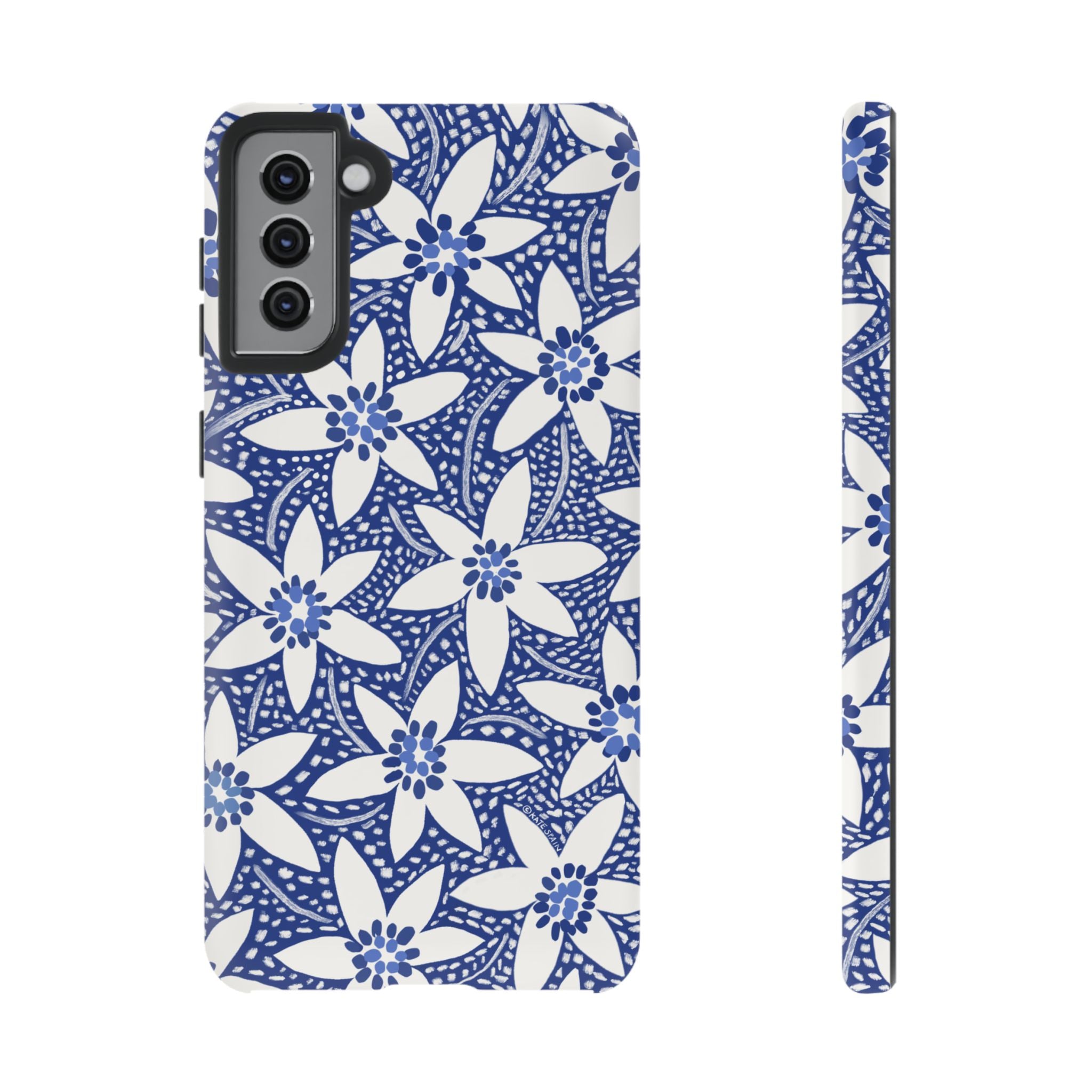 Starflower Samsung Galaxy S21 Plus Case – Matte | navy, white geometric starflower print