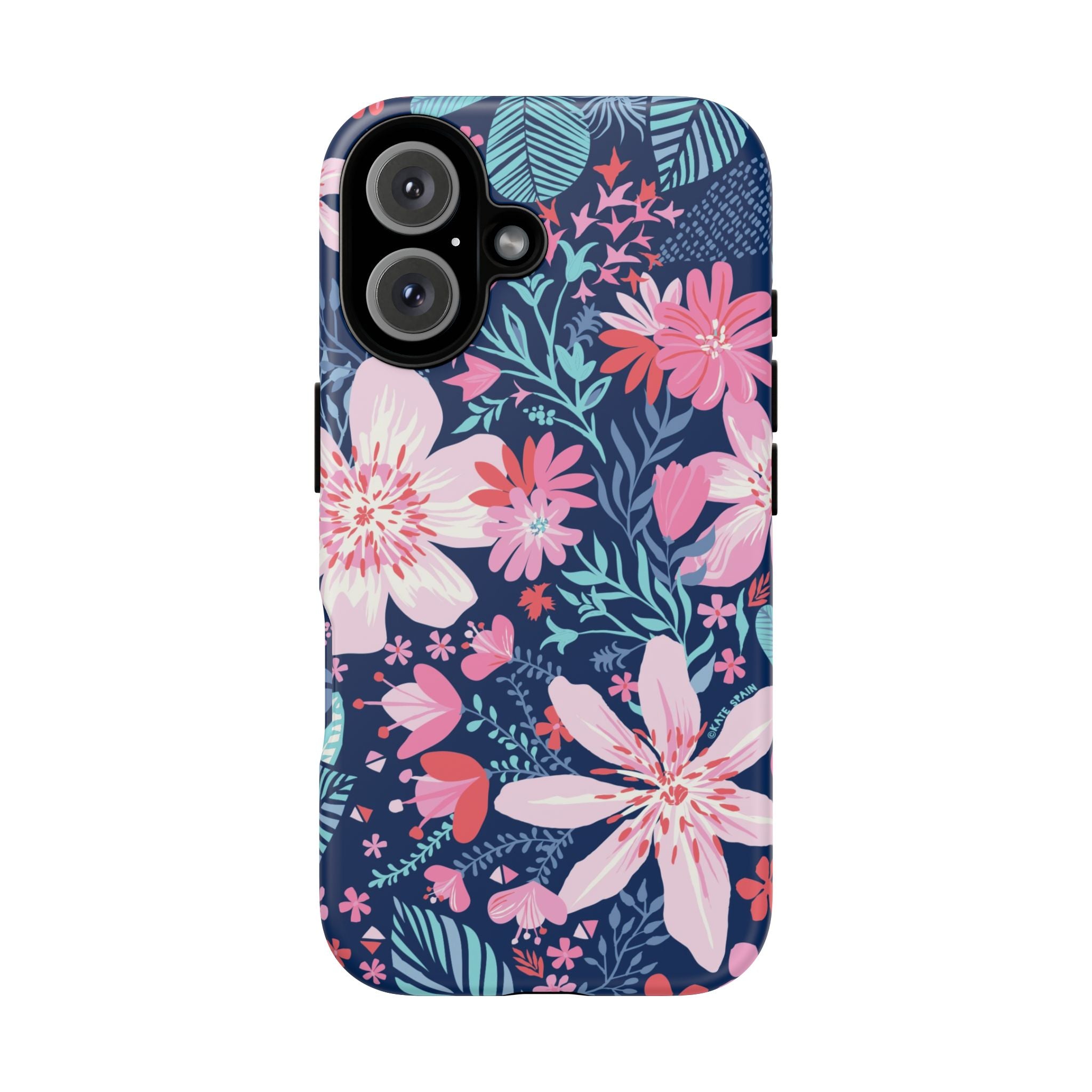 Bonaire Tough iPhone 16 Case – Matte | navy, pink, white tropical floral botanical print