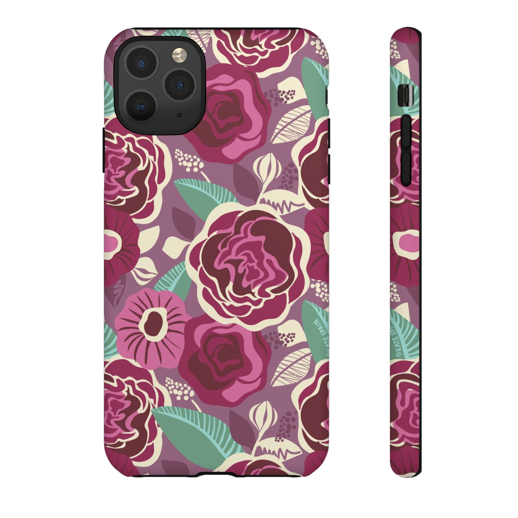 Tea Rose Burgundy Tough iPhone 11 Pro Max Case – Matte | burgundy, magenta, plum botanical rose floral print