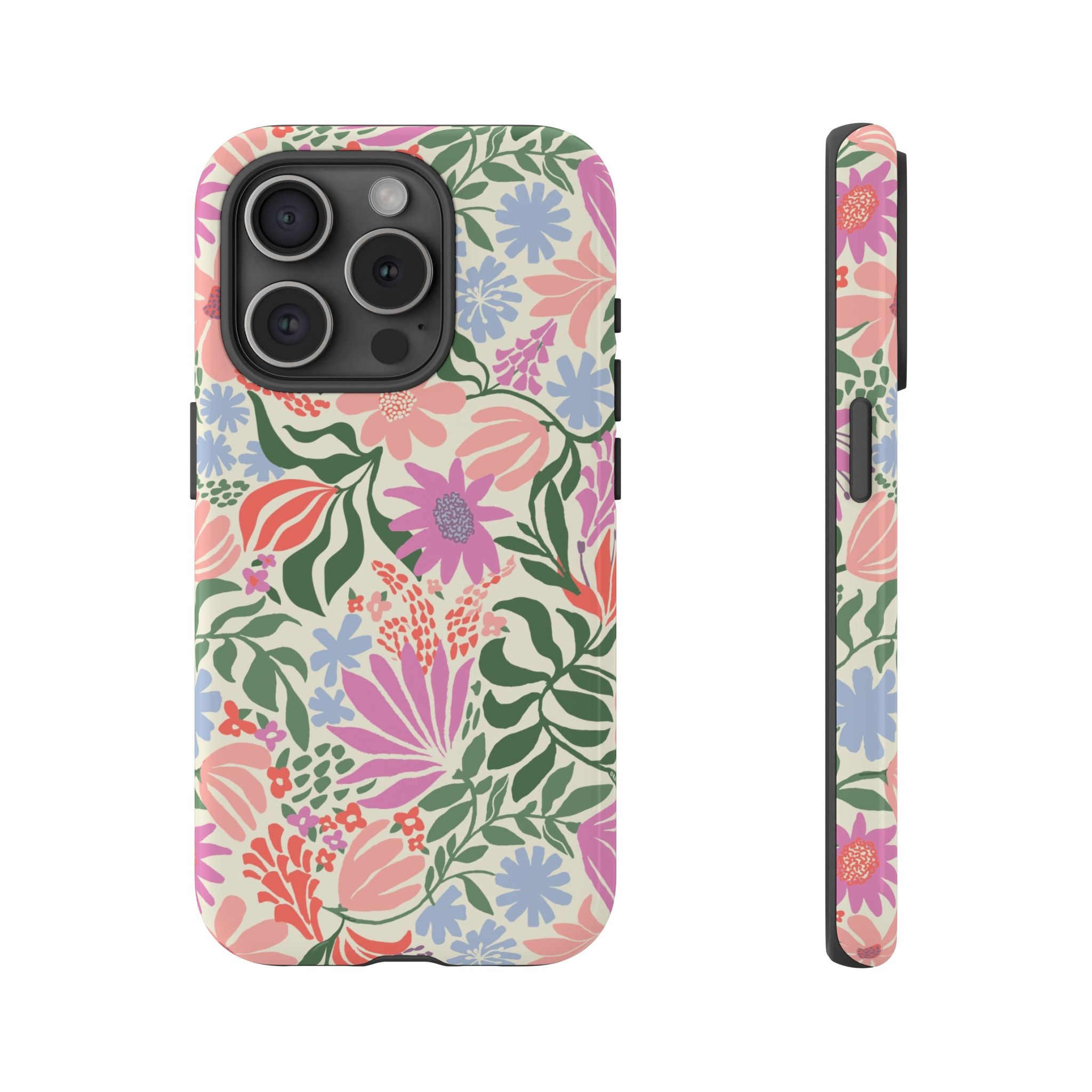 Botanica Pastel Tough iPhone 15 Pro Case – Glossy | blush, lavender, sage pastel botanical wildflower print