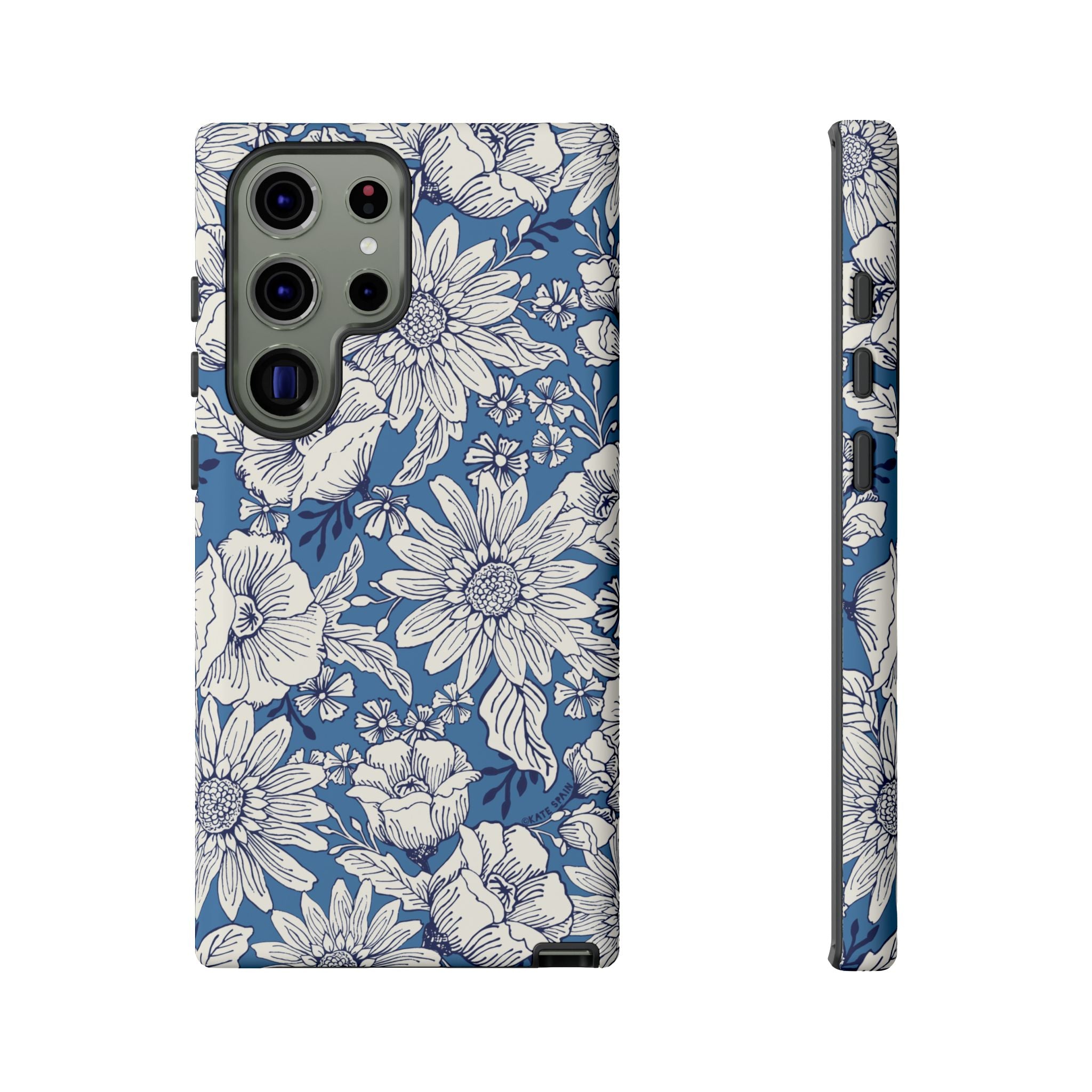Luxury Jardin Samsung Galaxy S23 Ultra Case – Matte | steel blue, white botanical daisy floral print