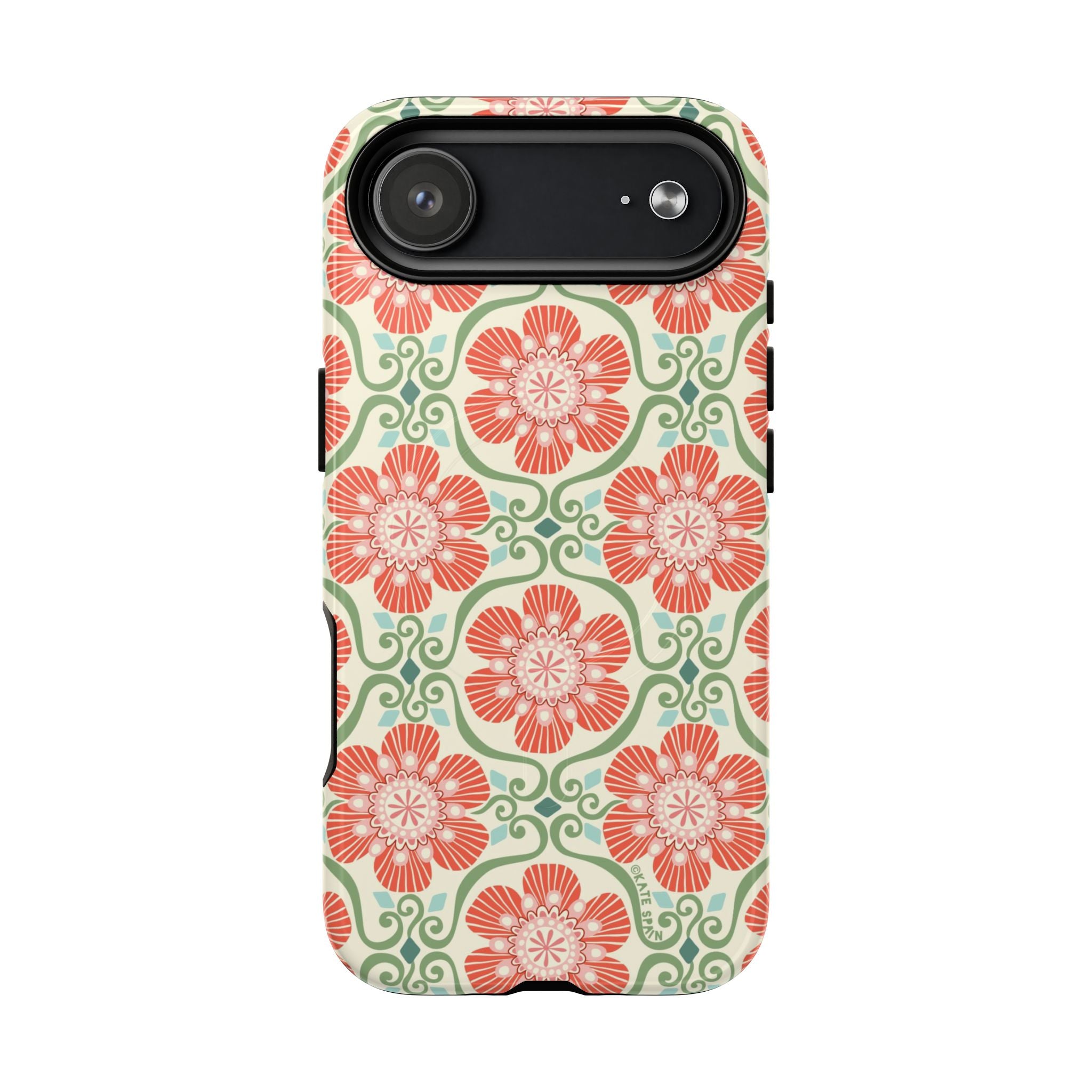 Barcelona Flowers MagSafe iPhone 17 Air Case – Glossy | cream, coral, sage botanical floral print