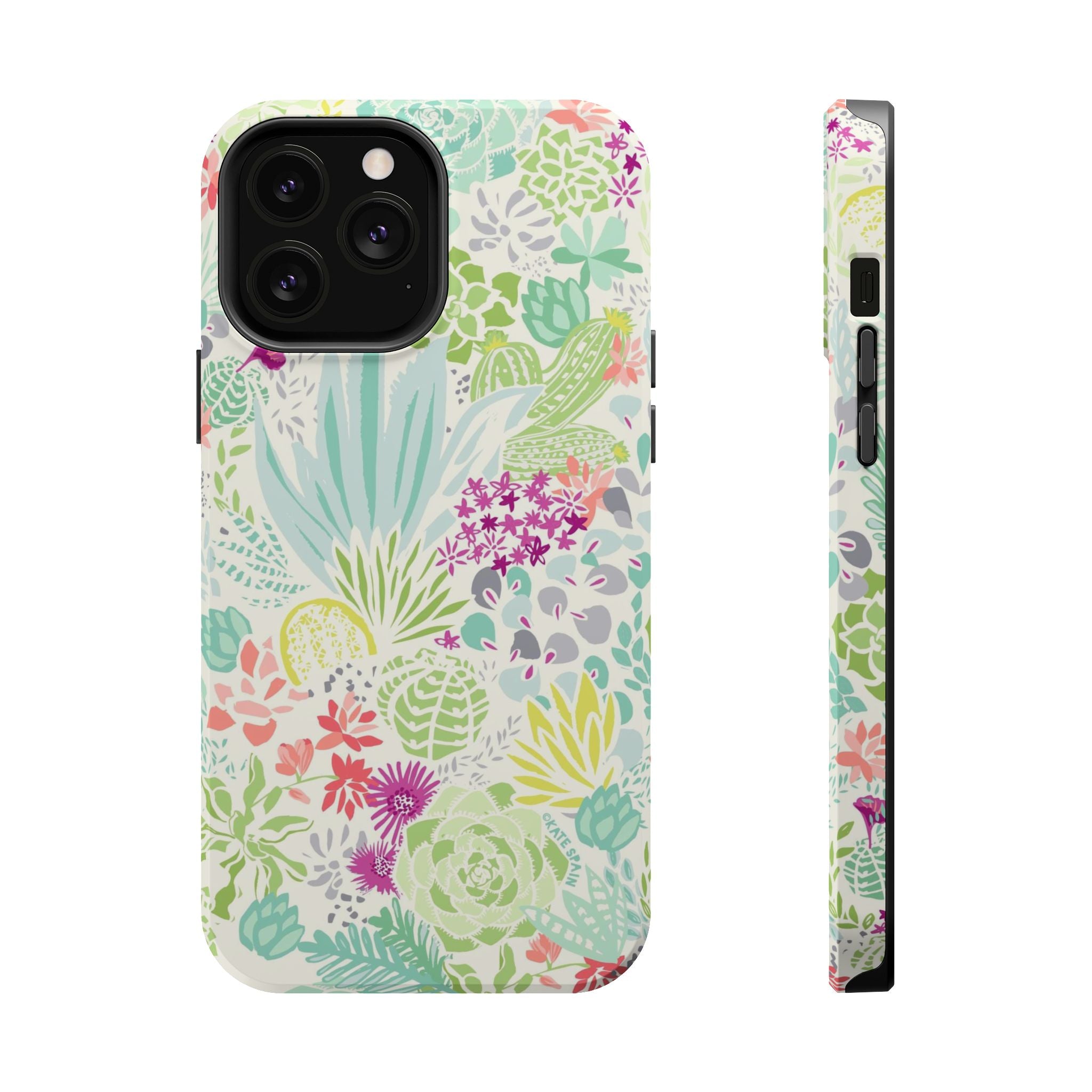 Canyon MagSafe iPhone 13 Pro Max Case – Glossy | aqua, coral, purple, sage green succulent and cactus print