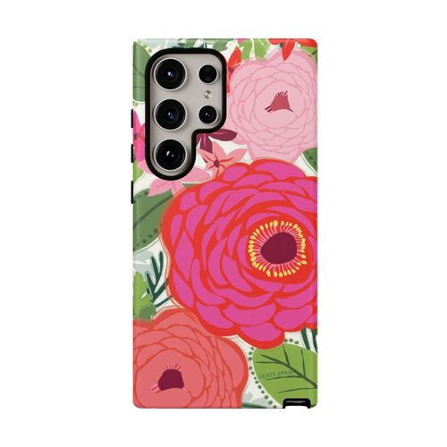 Luxury Bloomerie Samsung Galaxy S24 Ultra Case – Glossy | cream, magenta, coral botanical peony floral print
