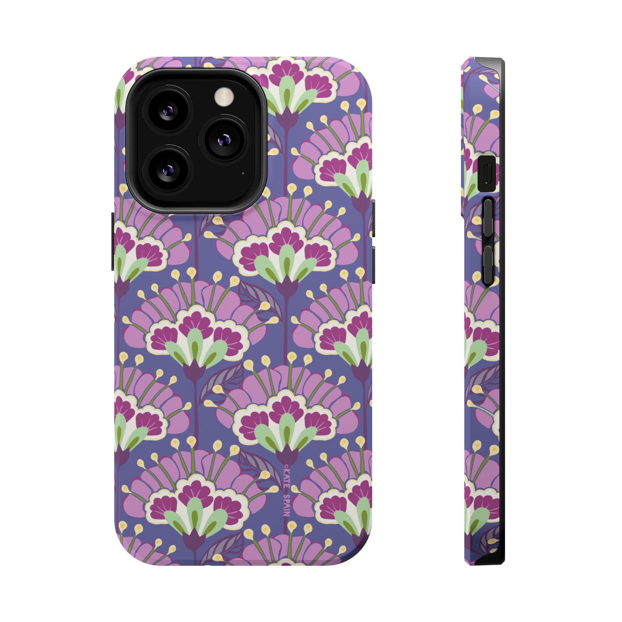 Lantern Flower MagSafe iPhone 13 Pro Case – Matte | periwinkle, purple, mauve, sage botanical lantern floral print MagSafe compatible, dual-layer protection