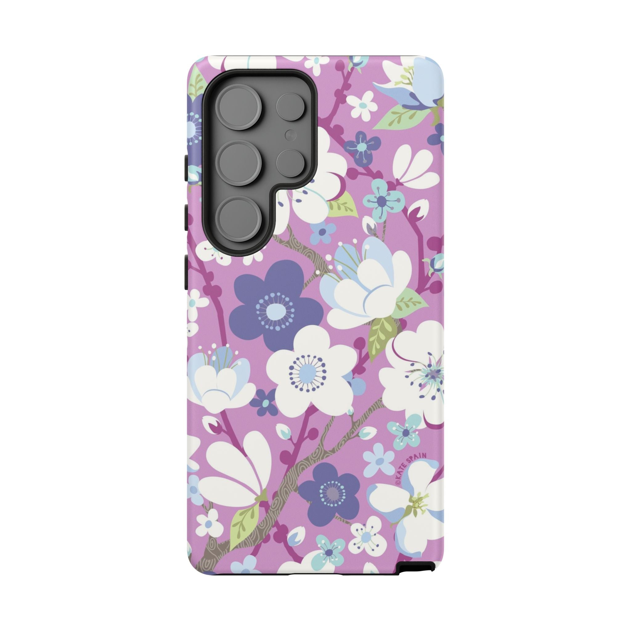 Cherry Blossom Samsung Galaxy S25 Ultra Case – Matte | mauve, white, periwinkle cherry blossom floral print