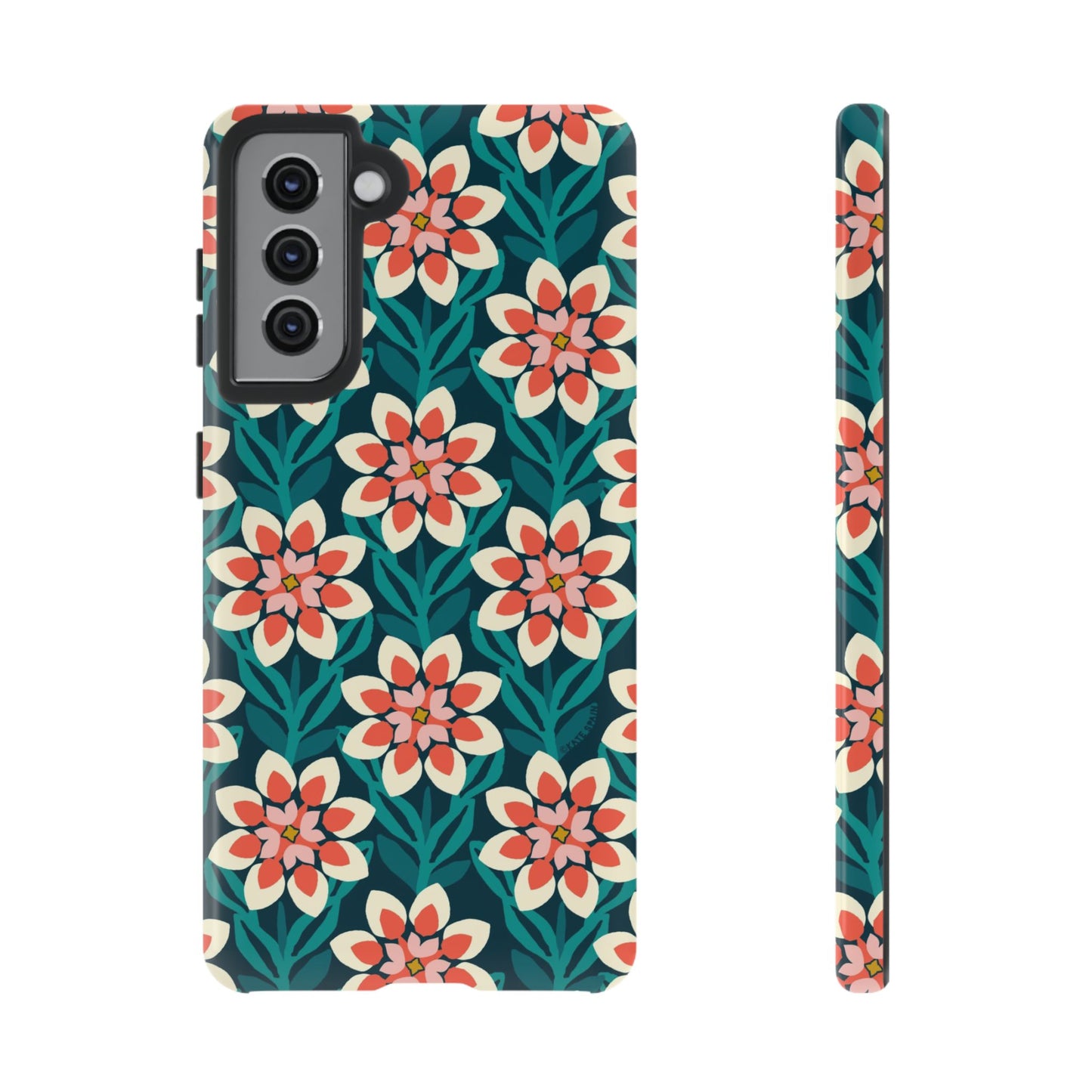 Modern Dahlia Samsung Case - Teal Coral Allover Pattern