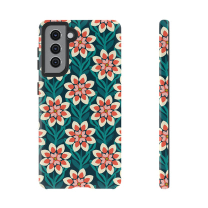 Modern Dahlia Samsung Case - Teal Coral Allover Pattern