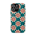 Modern Dahlia MagSafe iPhone 16 Pro Max Case – Glossy | teal, coral, cream botanical dahlia floral print