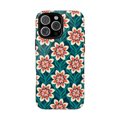 Modern Dahlia MagSafe iPhone Case - Teal Allover Pattern