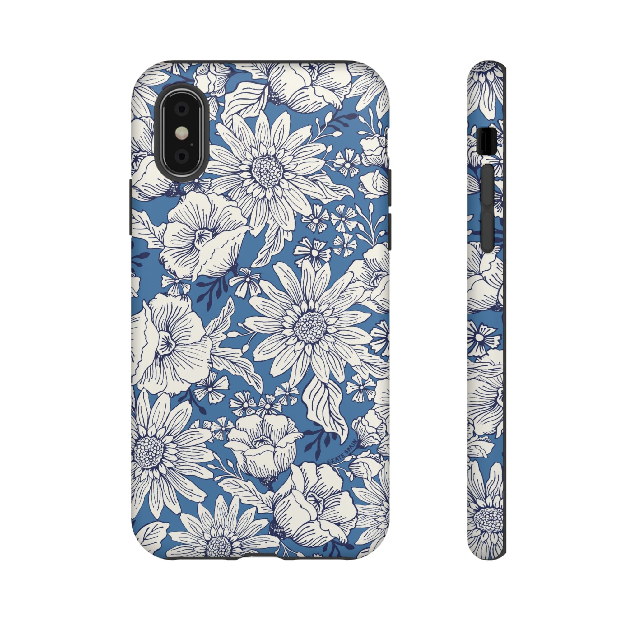 Jardin Tough iPhone XS Case – Matte | blue and cream botanical garden print