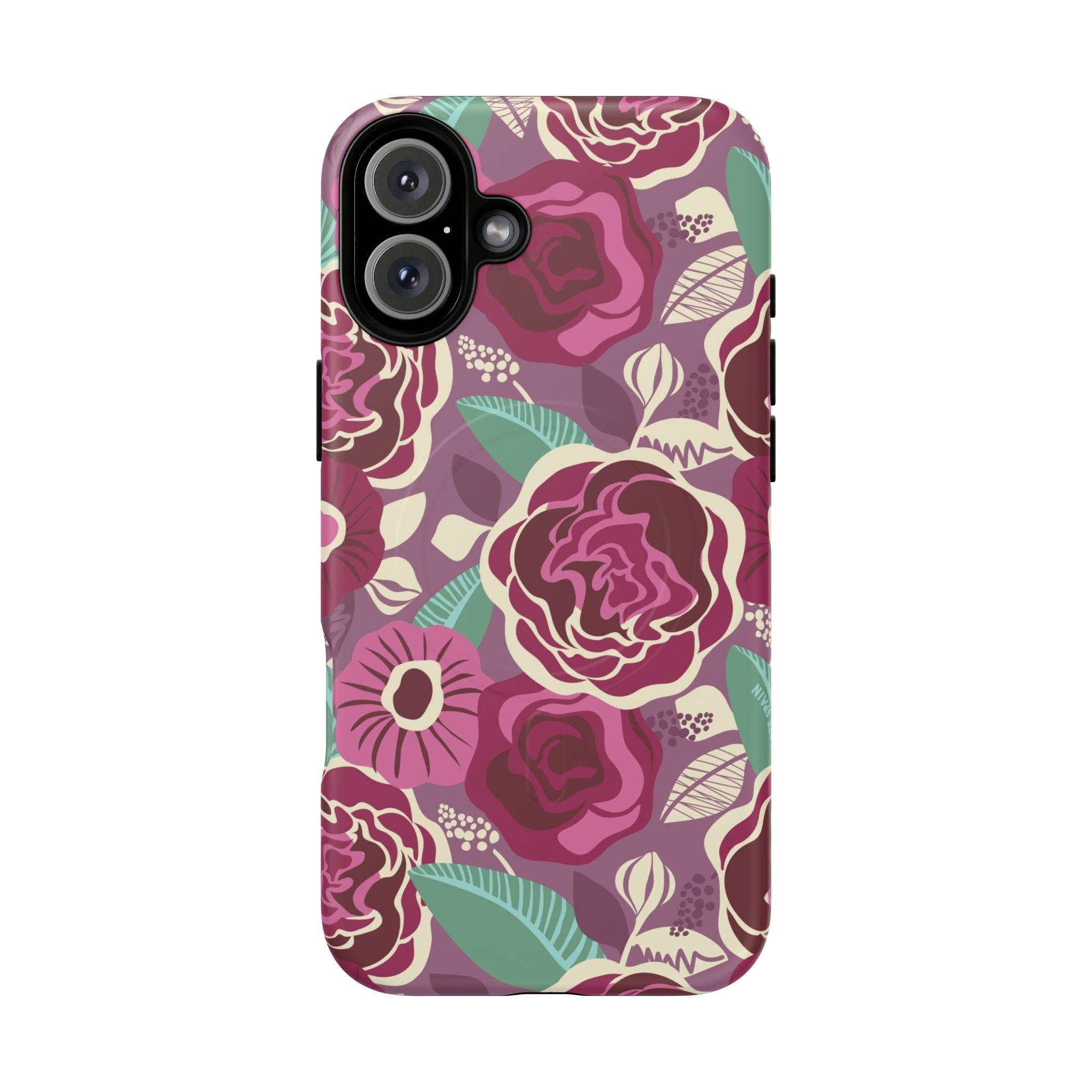Luxury Tea Rose Burgundy MagSafe iPhone 16 Plus Case – Matte | burgundy, magenta, plum botanical rose floral print
