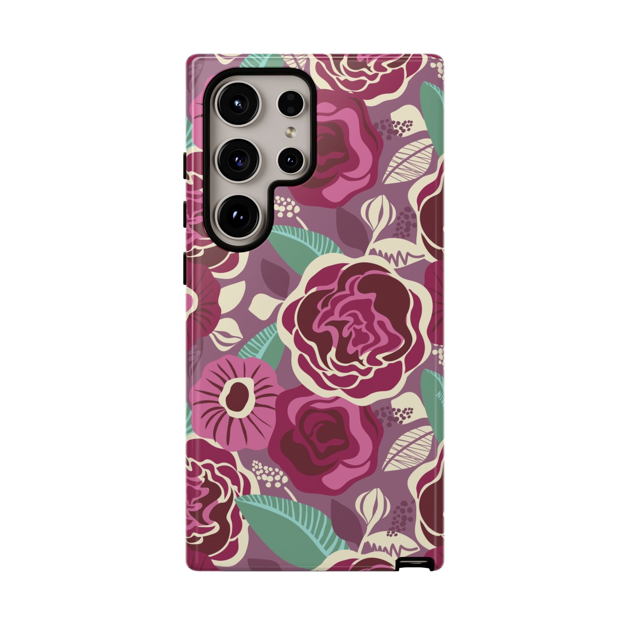 Luxury Tea Rose Burgundy Samsung Galaxy S24 Ultra Case – Glossy | burgundy, magenta, plum botanical rose floral print