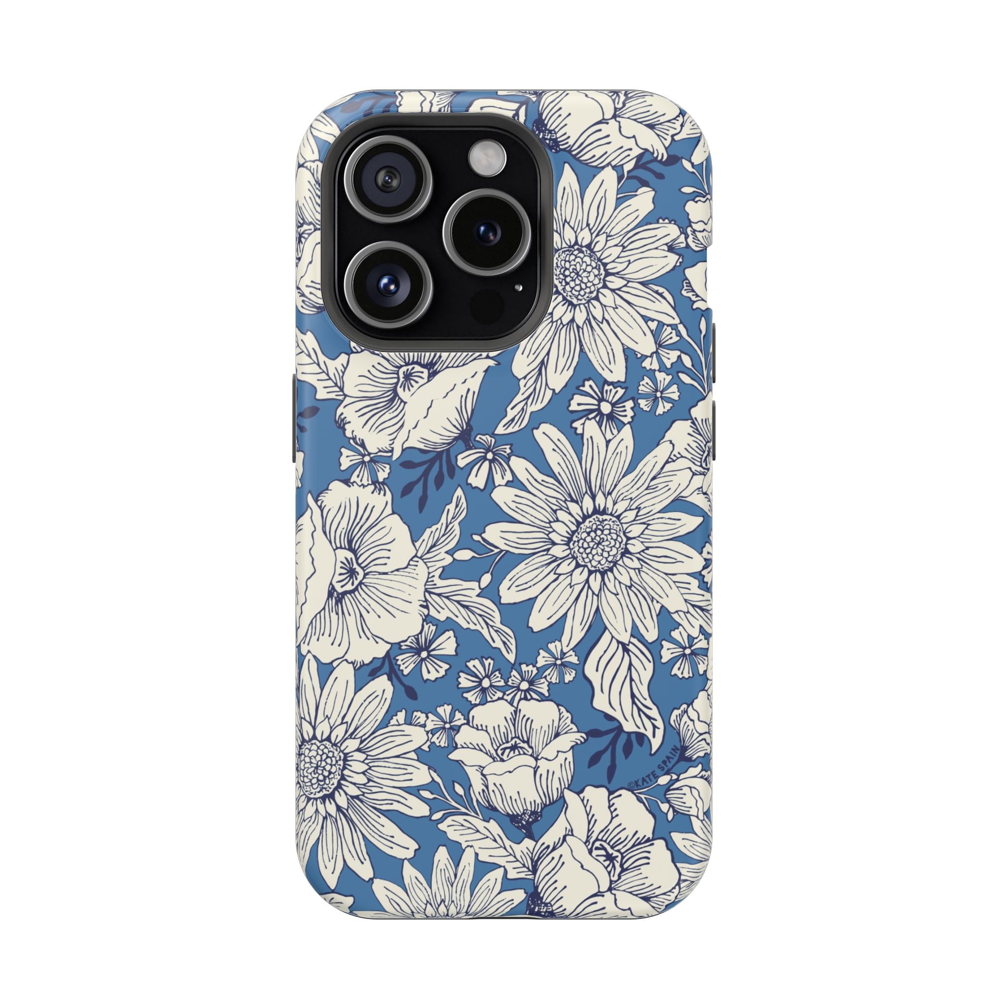 Jardin Luxury MagSafe iPhone 15 Pro Case – Matte | navy and cream botanical floral print