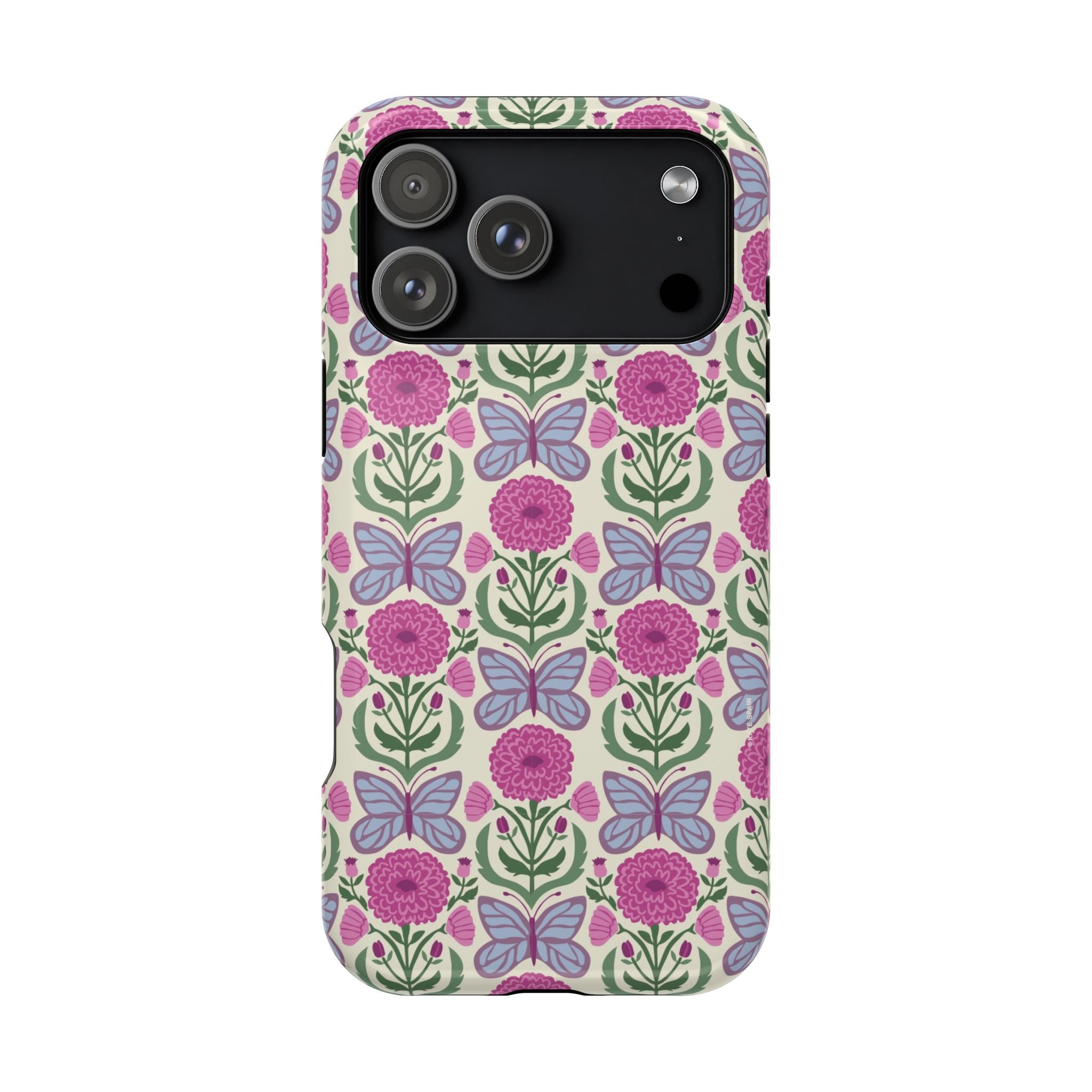 Butterfly MagSafe iPhone 17 Pro Max Case – Glossy | cream, magenta, periwinkle butterfly floral print