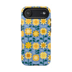 Sunflowers MagSafe iPhone 17 Air Case – Glossy | blue, yellow, gold geometric sunflower print