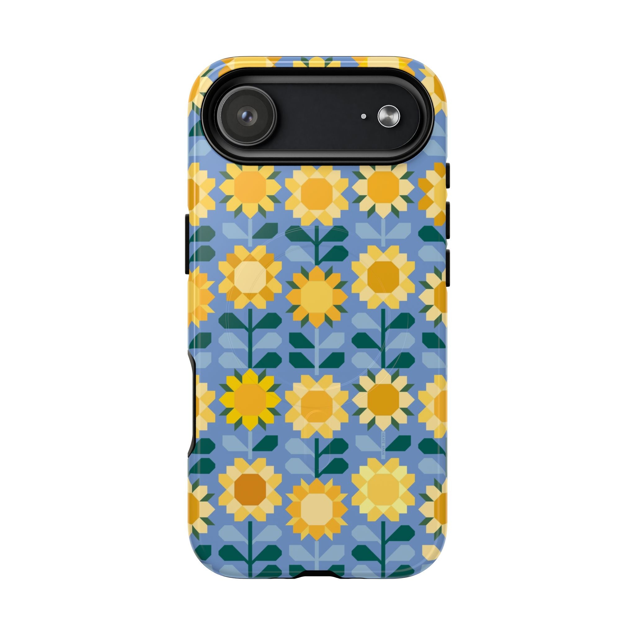 Sunflowers MagSafe iPhone 17 Air Case – Glossy | blue, yellow, gold geometric sunflower print