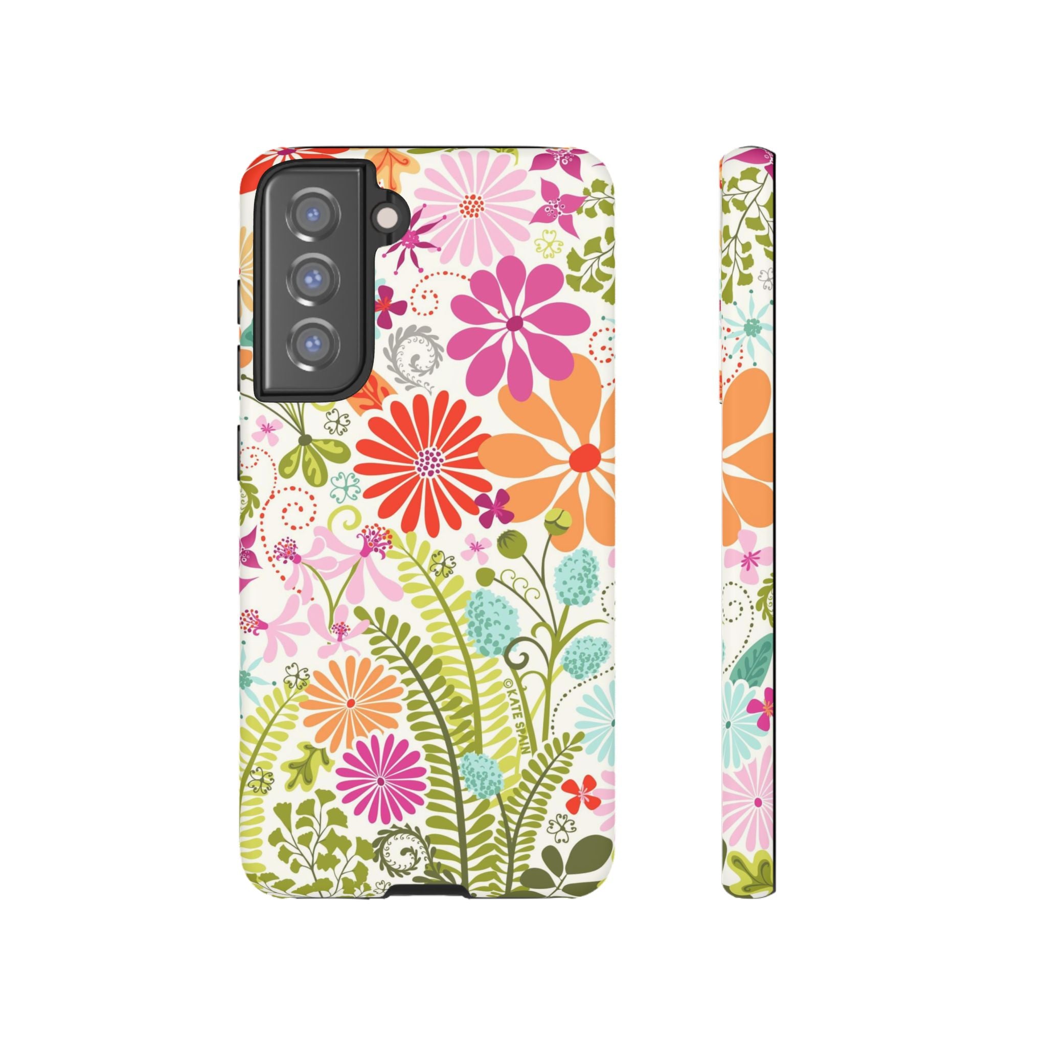 Luxury Terrain Samsung Galaxy S21 FE Case – Matte | white, magenta, coral botanical woodland floral printfinish