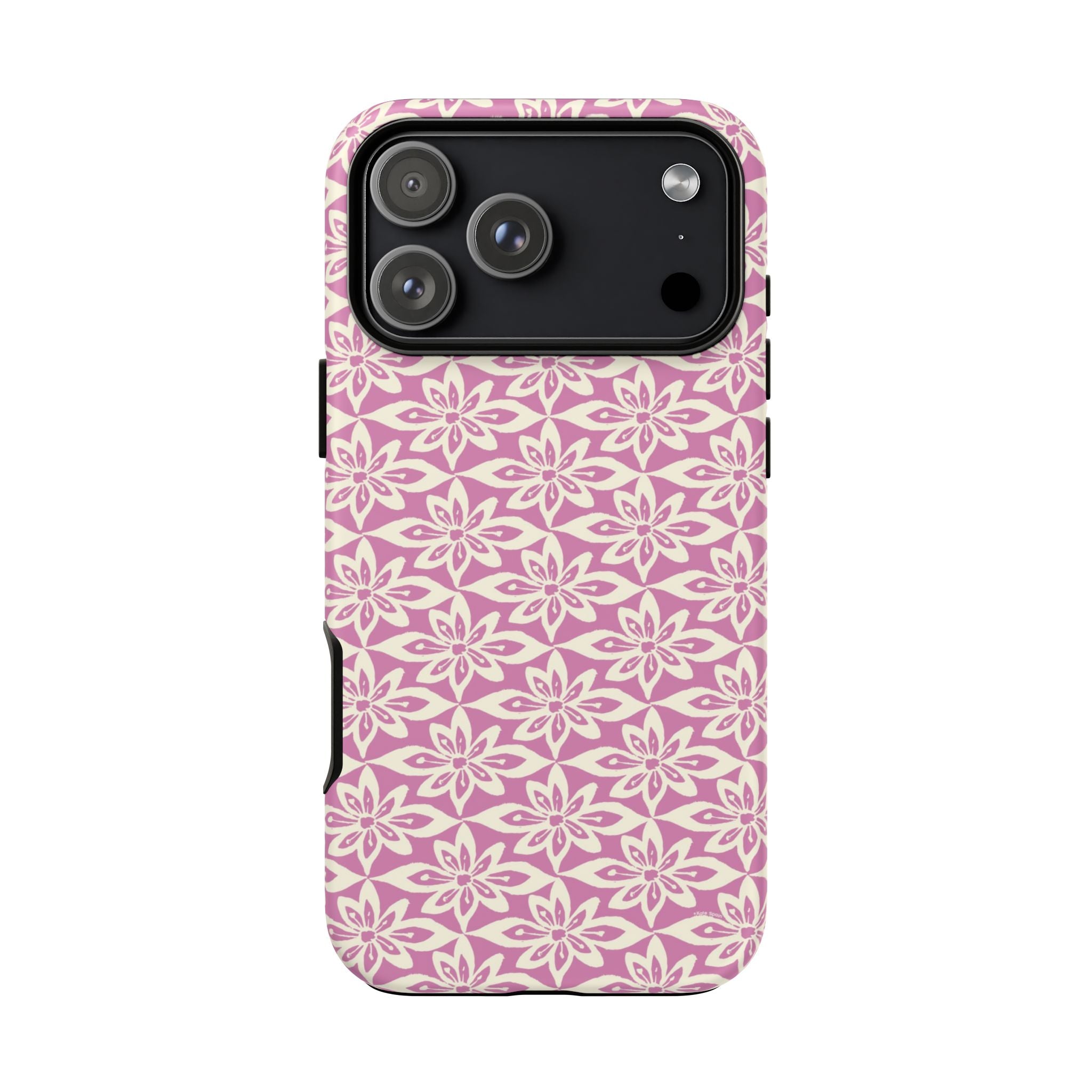 Lily Rose iPhone 17 Pro Case – Matte | graphic white lily print on soft rose — botanical phone case by Kate Spain