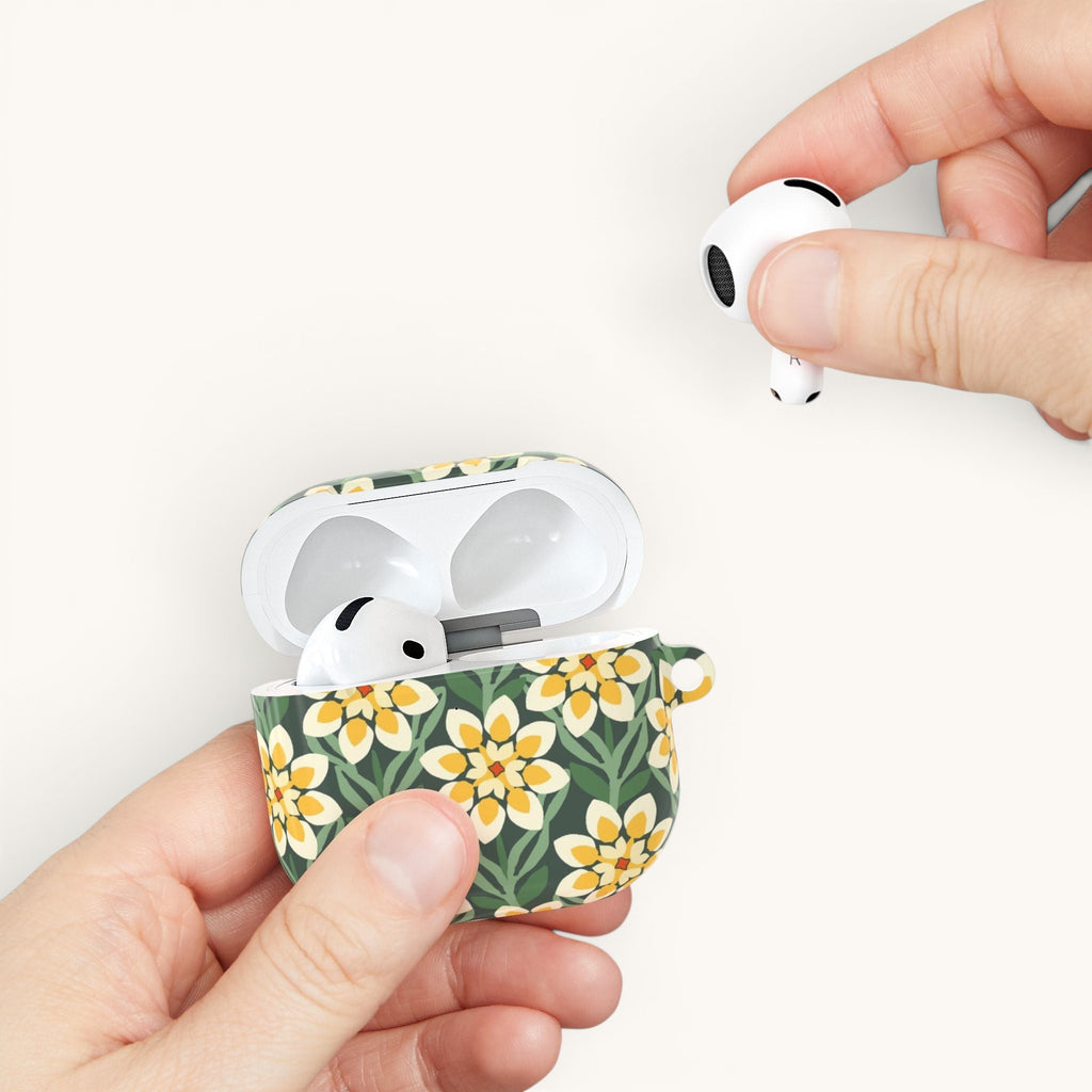Modern Dahlia Green + Yellow AirPods Case