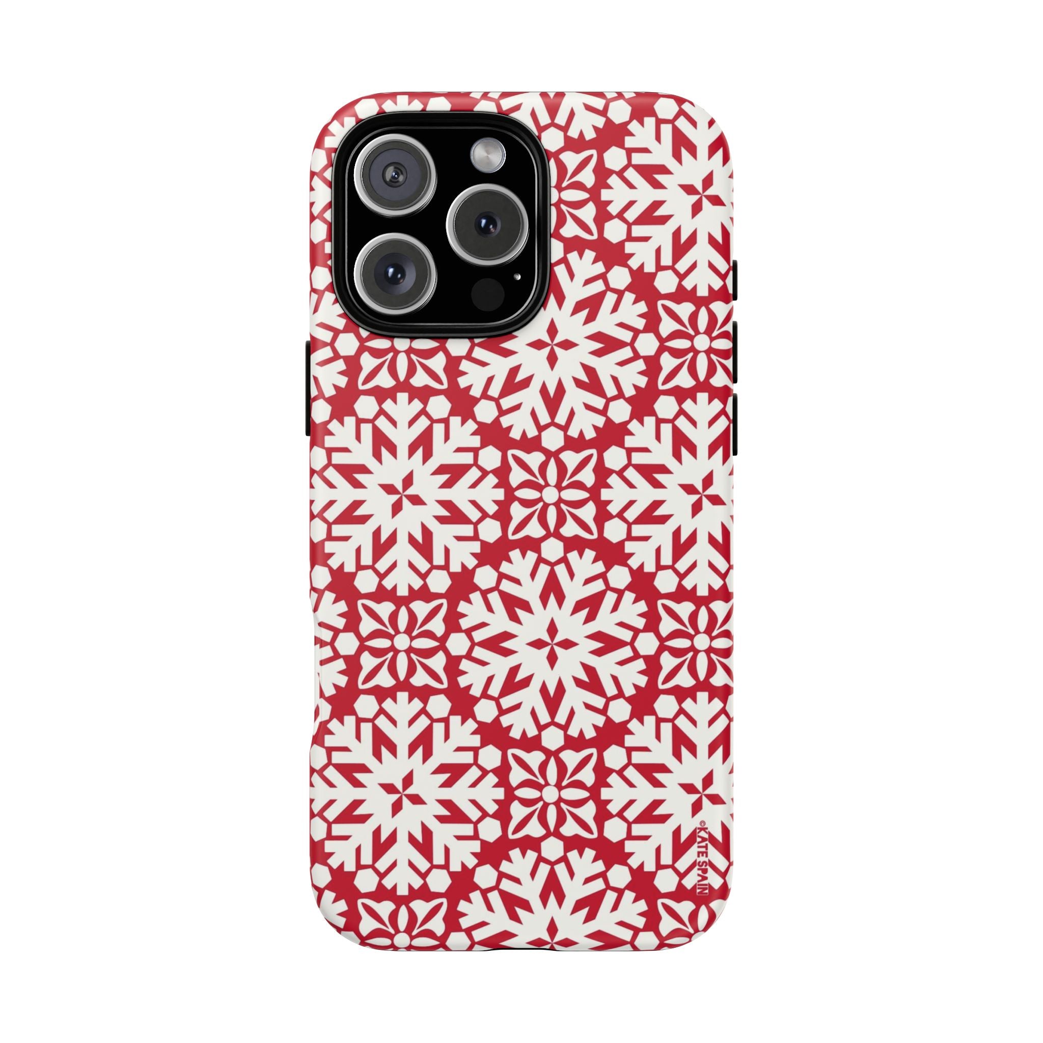 Flurry Tough iPhone 16 Pro Max Case – Matte | red, cream geometric snowflake medallion print