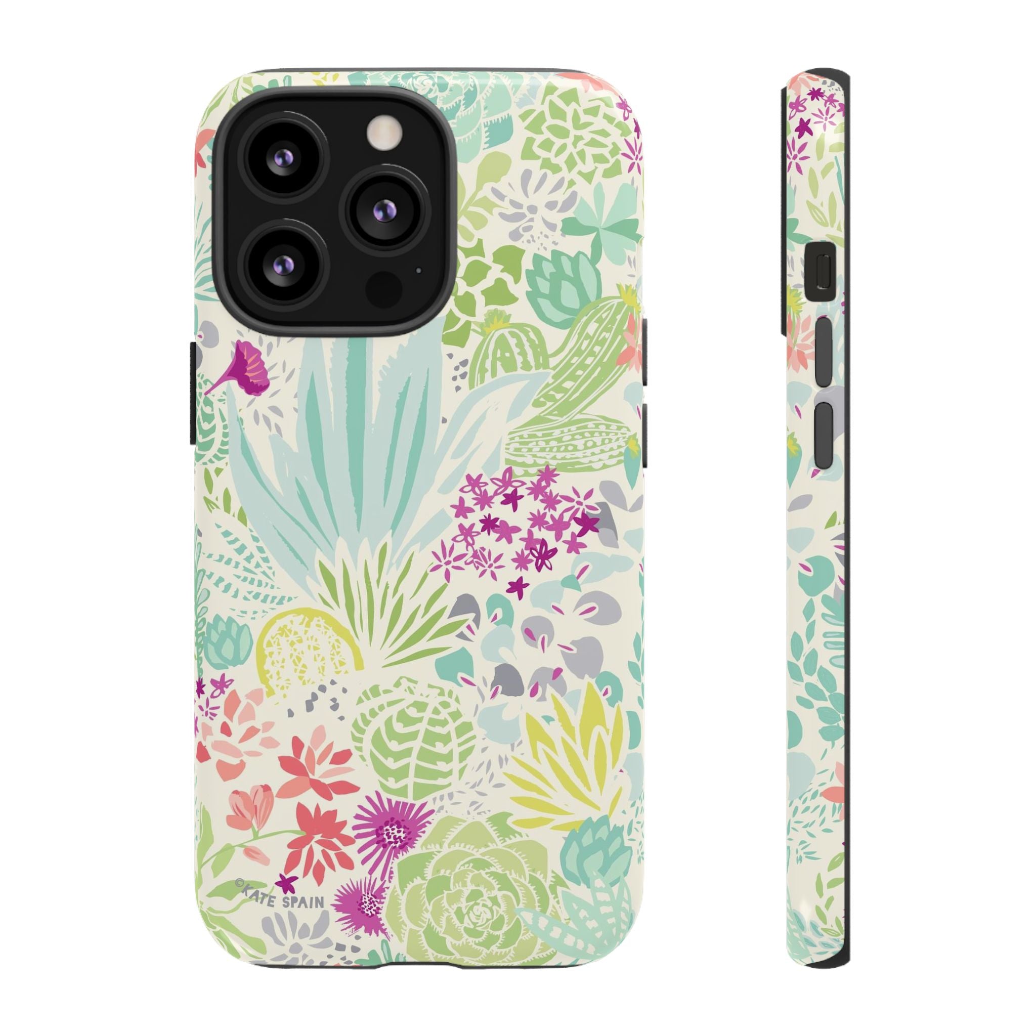 Canyon Tough iPhone 13 Pro Case – Glossy | cream, sage, aqua, mauve, fuschia botanical succulent print