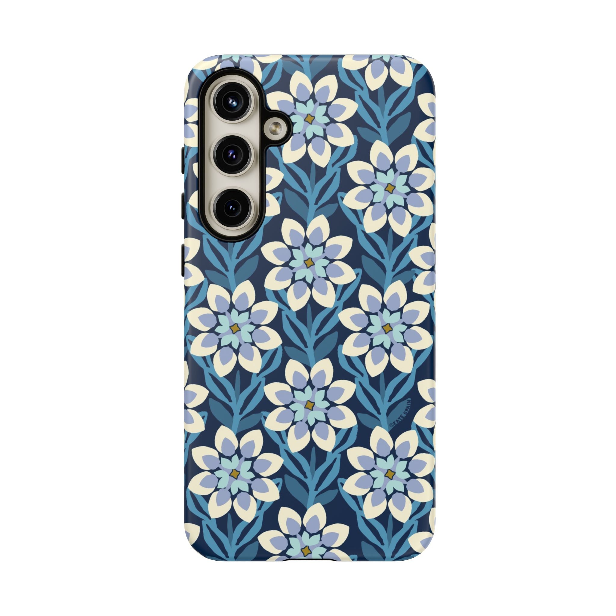 Luxury Modern Dahlia Samsung Galaxy S24 Plus Case – Matte | navy, white, periwinkle modern dahlia print