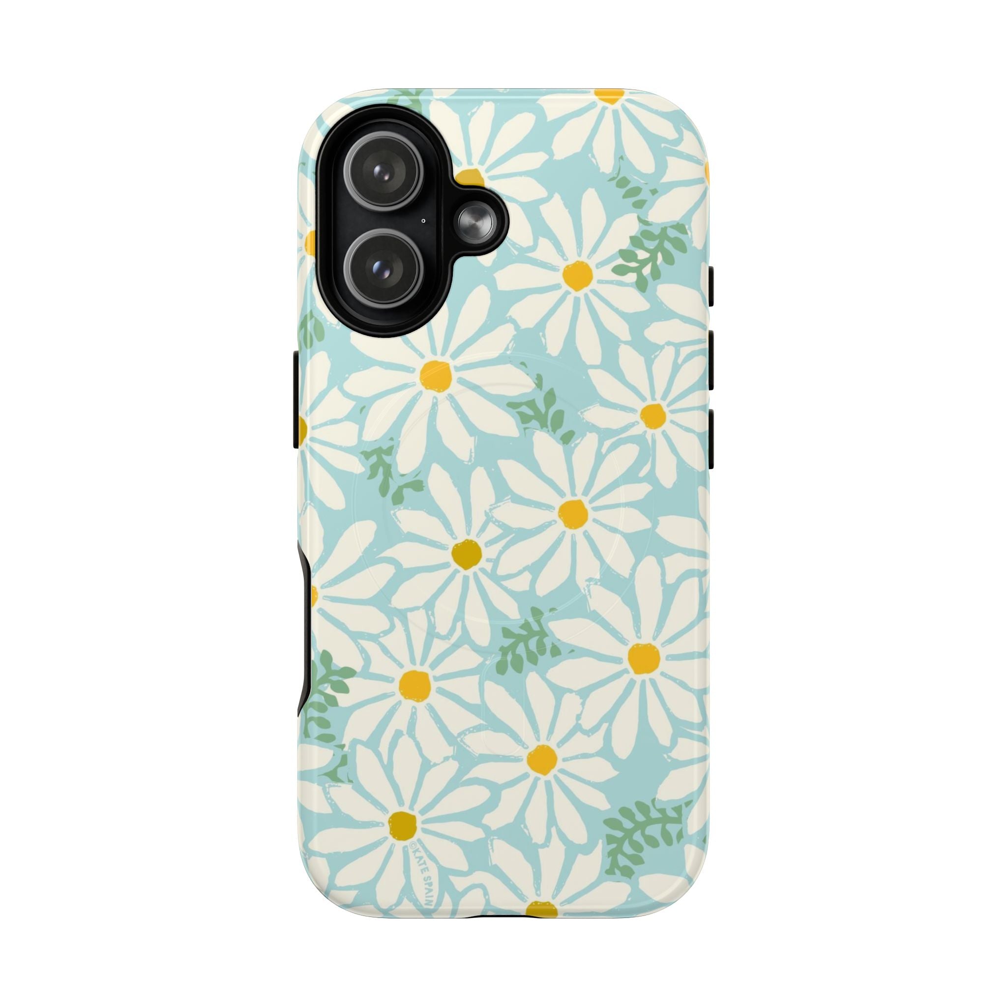 Daisies MagSafe iPhone 17 Case – Glossy | mint, white, yellow botanical daisy floral print