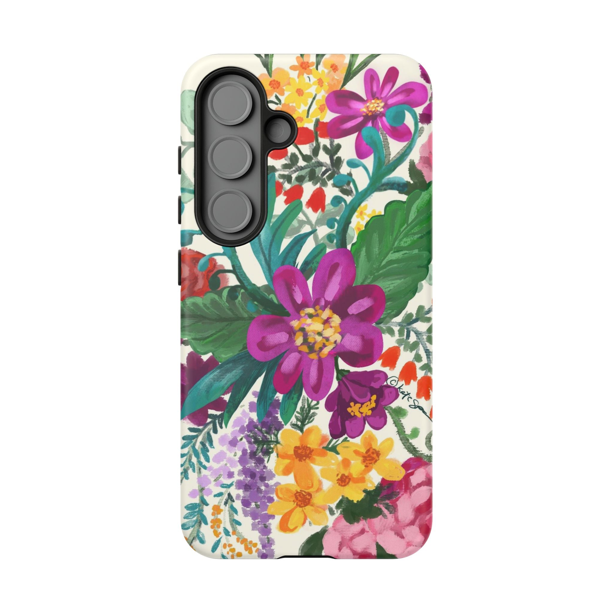 Tropical Posy Samsung Galaxy S25 Case – Matte | white, magenta, yellow, purple vibrant botanical floral print