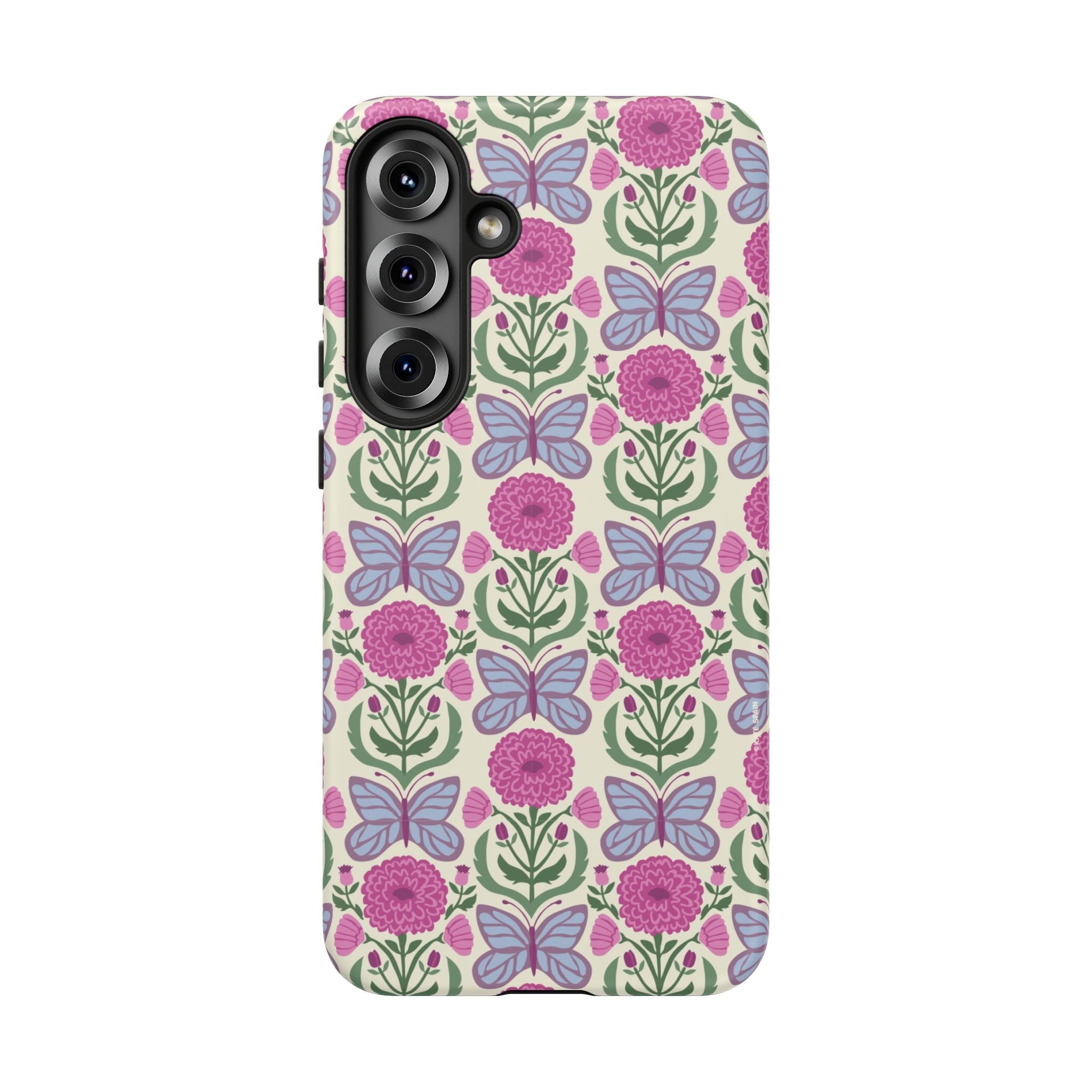 Luxury Butterfly Samsung Galaxy S25 Plus Case – Matte | cream, magenta, periwinkle butterfly floral print