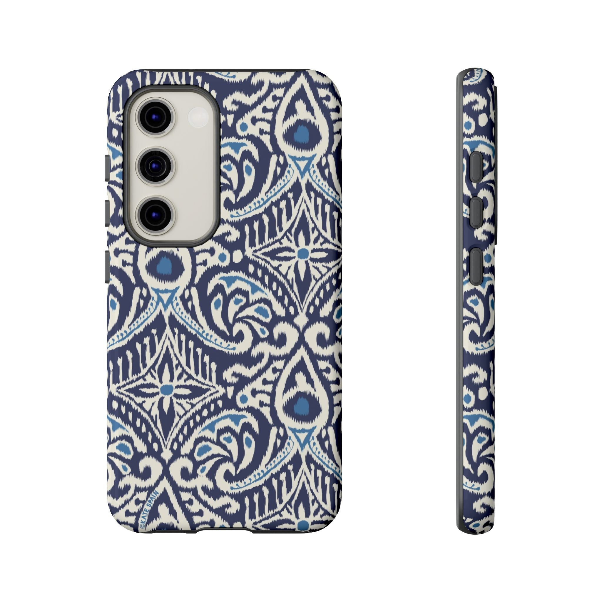 Luxury Ikat Samsung Galaxy S23 Case – Glossy | navy, white, aqua ikat geometric medallion print