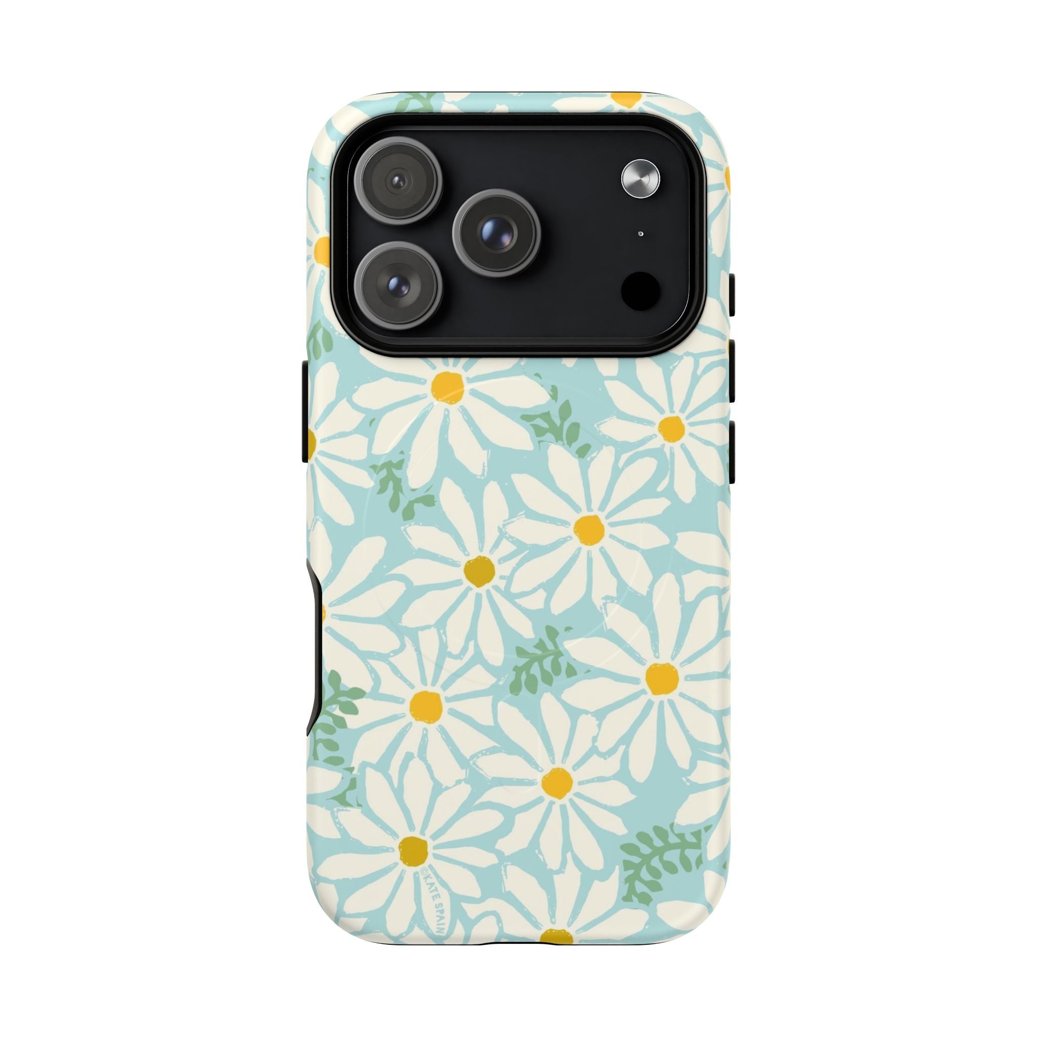 Daisies MagSafe iPhone 17 Pro Case – Matte | mint, white, yellow botanical daisy floral print