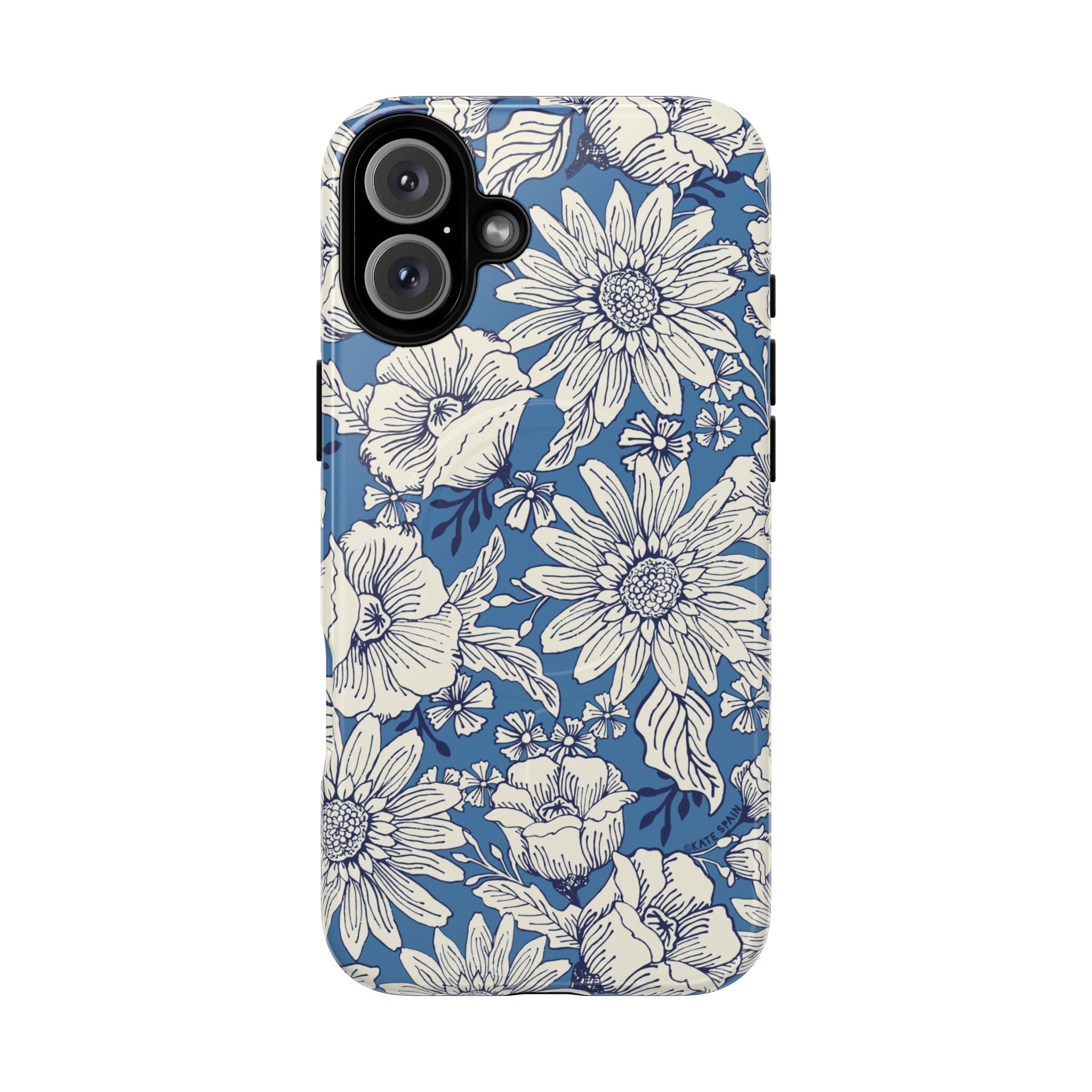 Jardin Blue MagSafe iPhone 16 Case – Matte | blue and cream botanical garden print