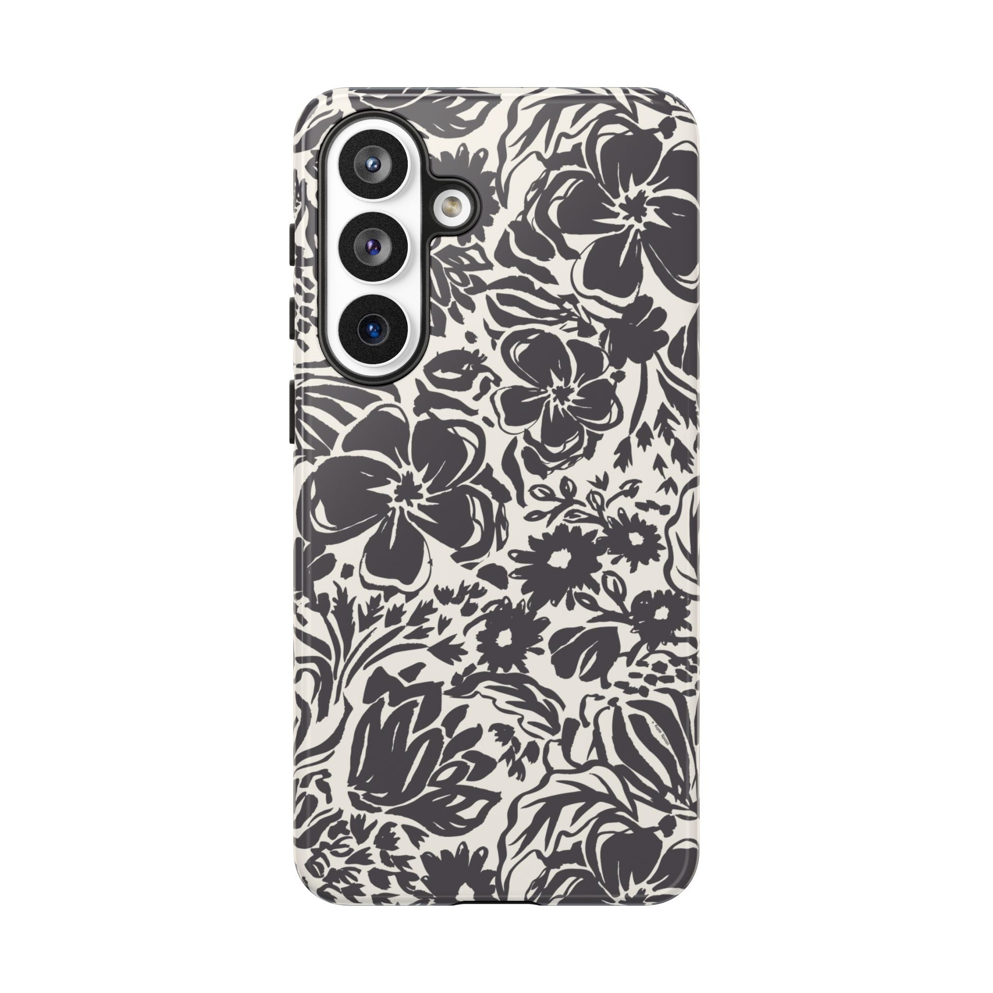 Rhapsody Black Samsung Galaxy S26 Plus Glossy case — bold charcoal floral print on cream by Kate Spain