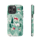 Arctica Winter Tough iPhone 15 Pro Max Case – Glossy | aqua, evergreen, white, animal frolic winter wonderland print
