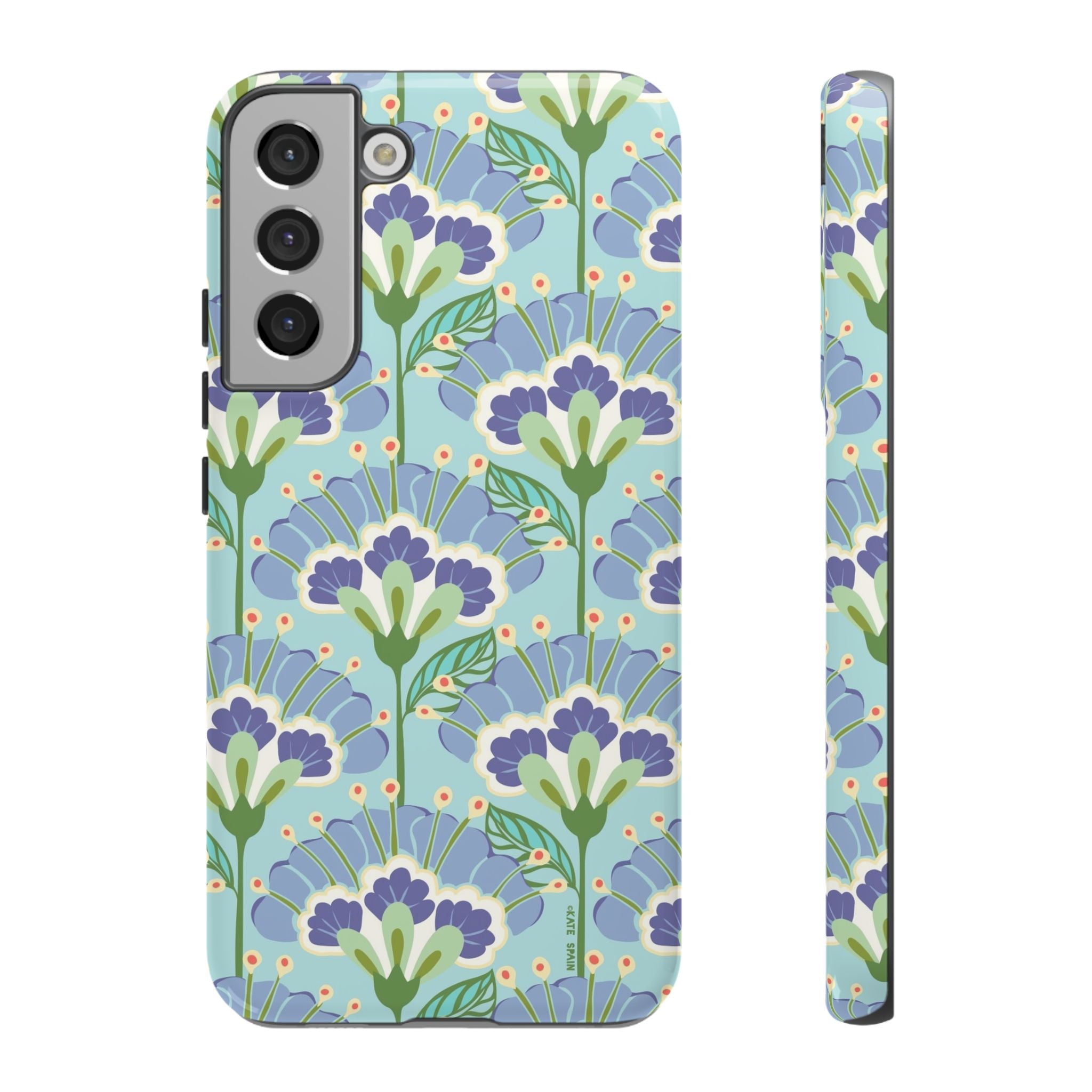 Lantern Flower Samsung Galaxy S22 Plus Case – Glossy | light blue, lavender, lime green floral print