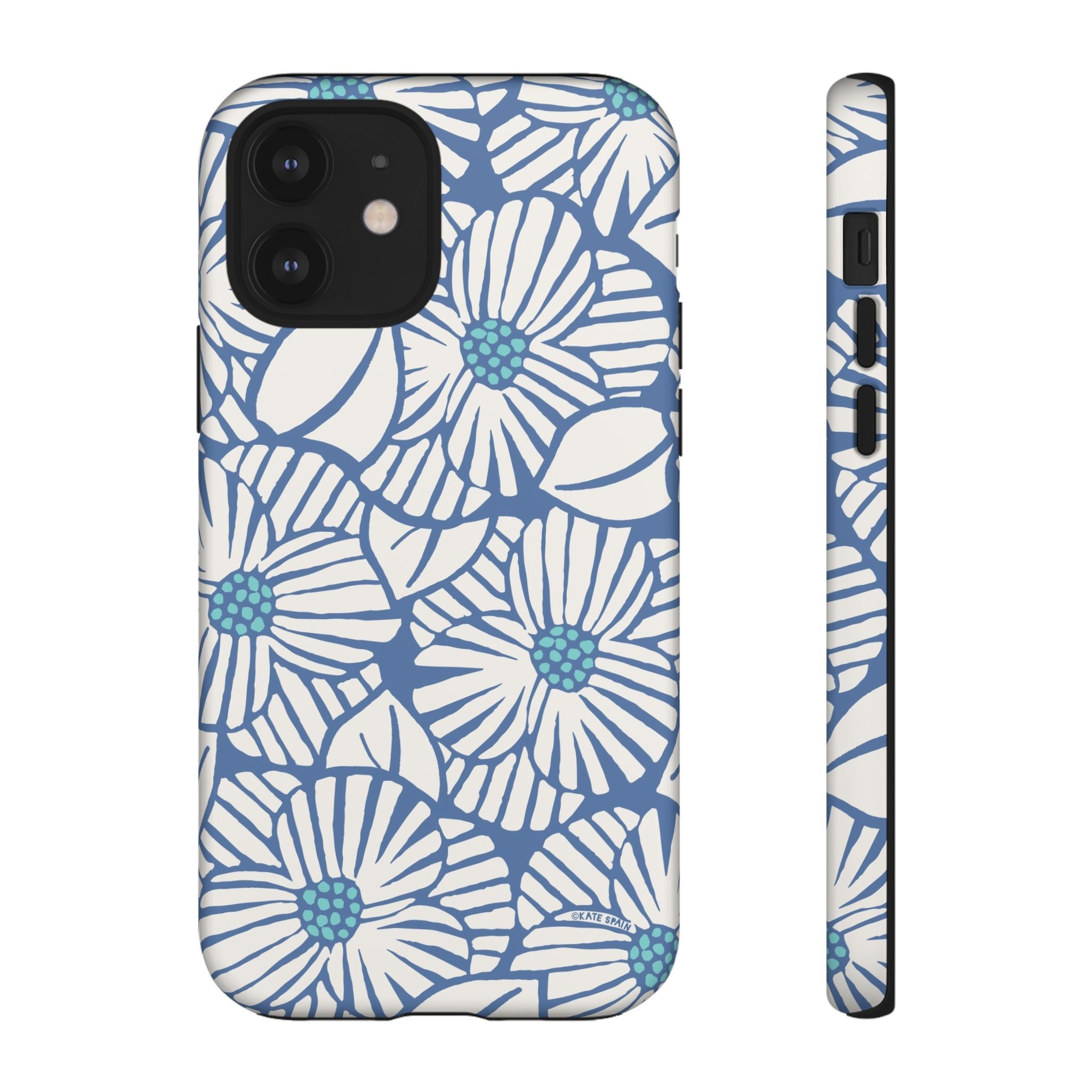 Calendula Tough iPhone 12 Case – Matte | periwinkle, cream, teal graphic daisy floral print