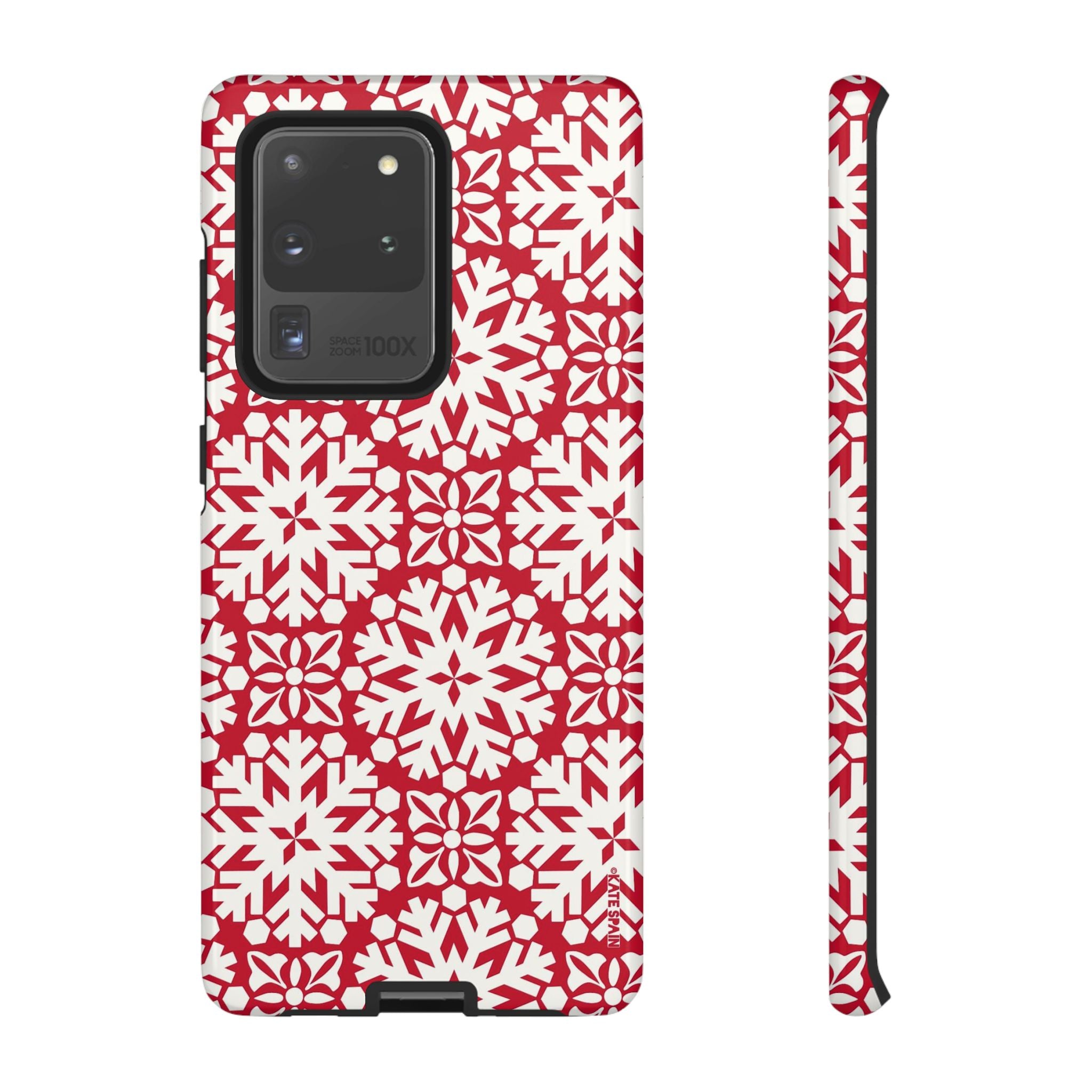 Flurry Samsung Galaxy S20 Ultra Case – Glossy | white, red geometric snowflake tile print