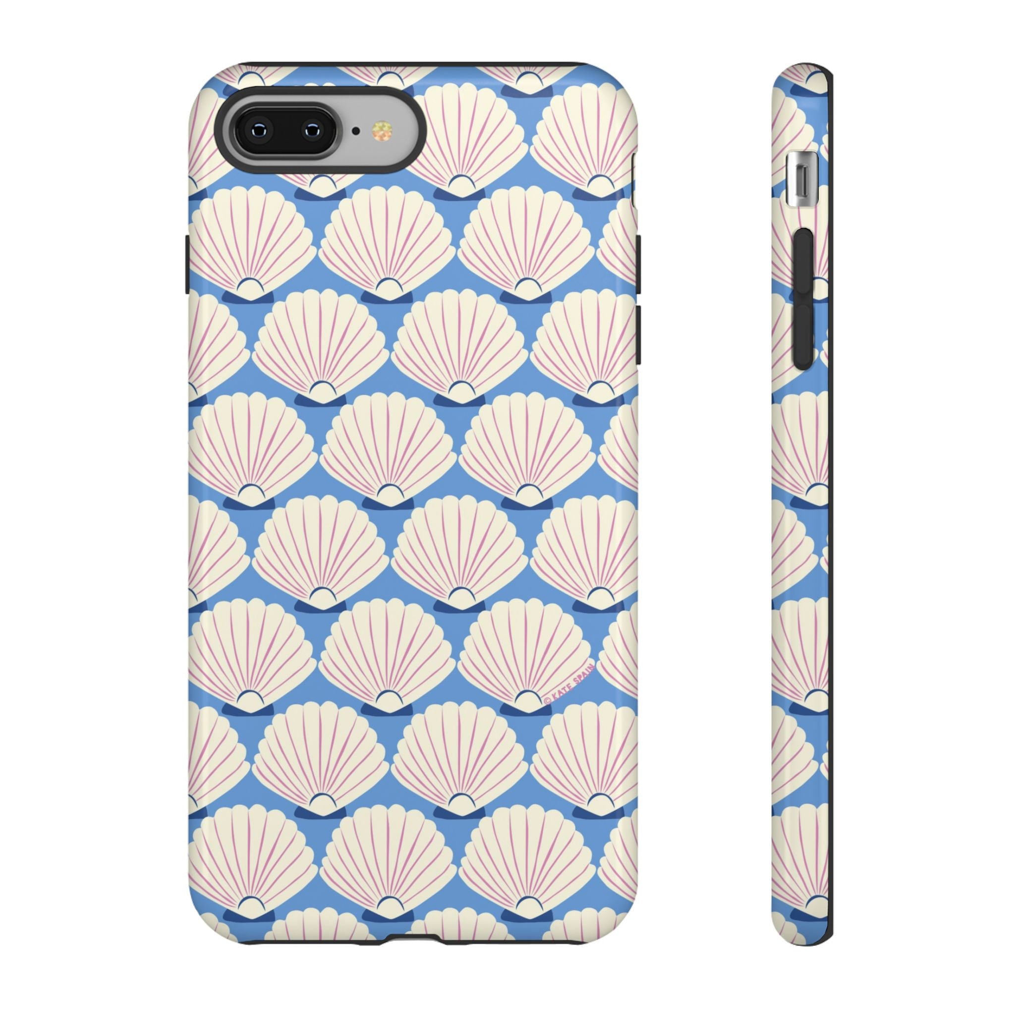 Seashells Tough iPhone 8 Plus Case – Glossy | periwinkle, cream, blush scallop shell print