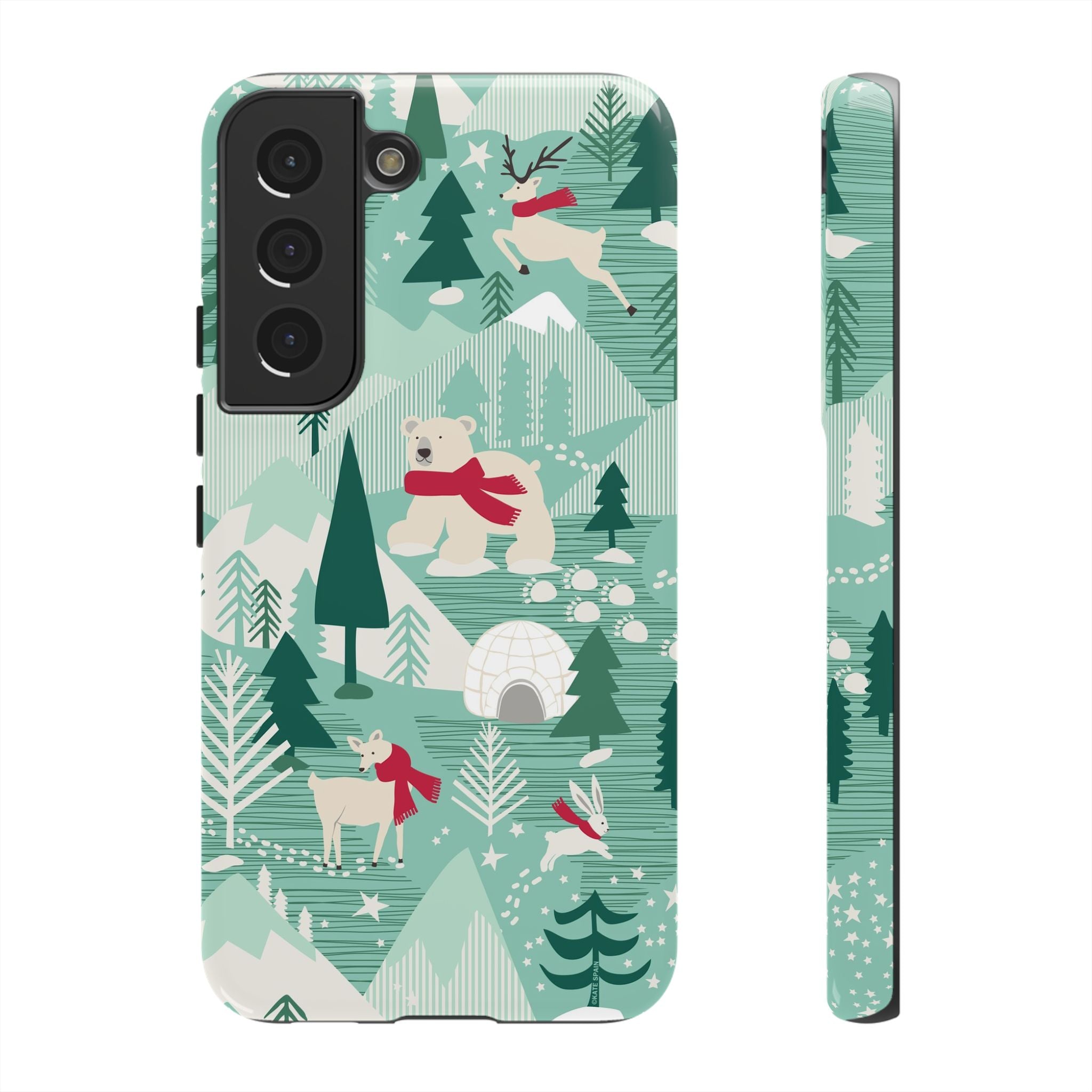 Arctica Winter Samsung Galaxy S22 Case – Glossy | aqua, evergreen, white, animal frolic winter wonderland print