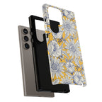 Luxury Jardin Samsung Galaxy S24 Ultra Case – Matte | close-up on shock-absorbing layer construction of case in yellow, cream, blue botanical floral print